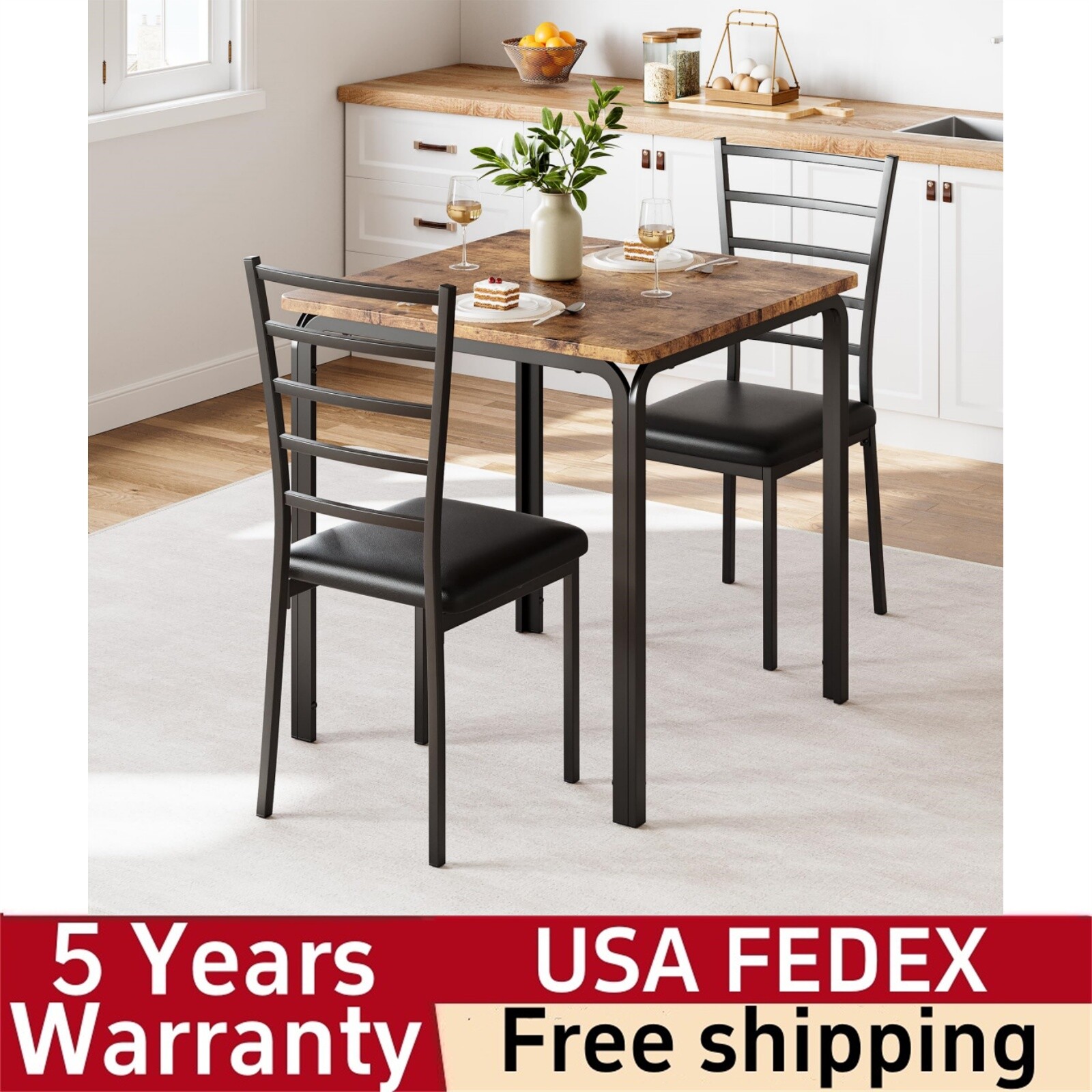 3 Piece Dining Table Set Kitchen Table and 2 Chairs Small Dining Furniture Set U
