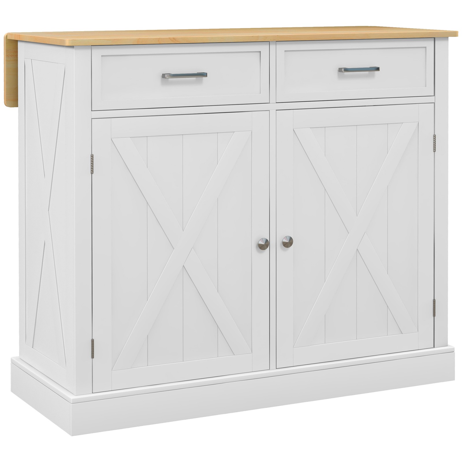 Rolling Kitchen Island with Drop Leaf Wood Breakfast Bar, Farmhouse Kitchen Cart