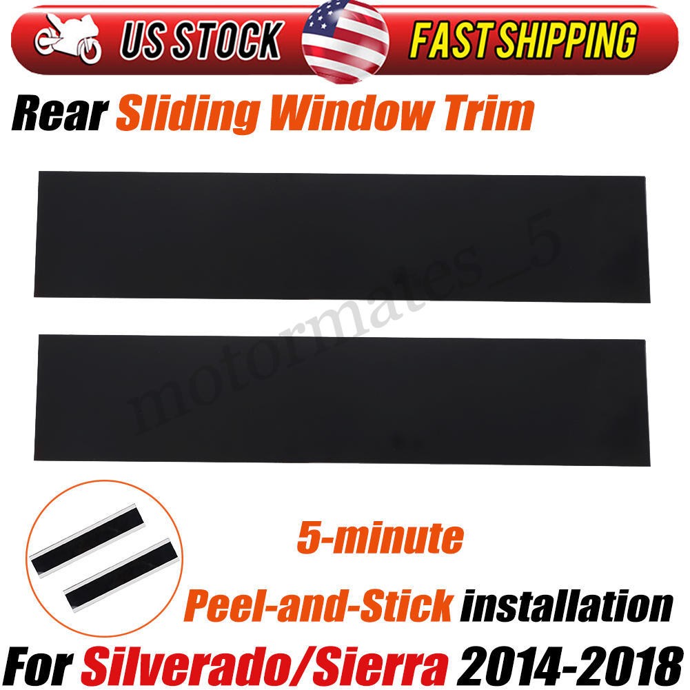 Gloss Black Rear Sliding Window Trim For 2014-2019 GM Silverado/Sierra 2500 3500