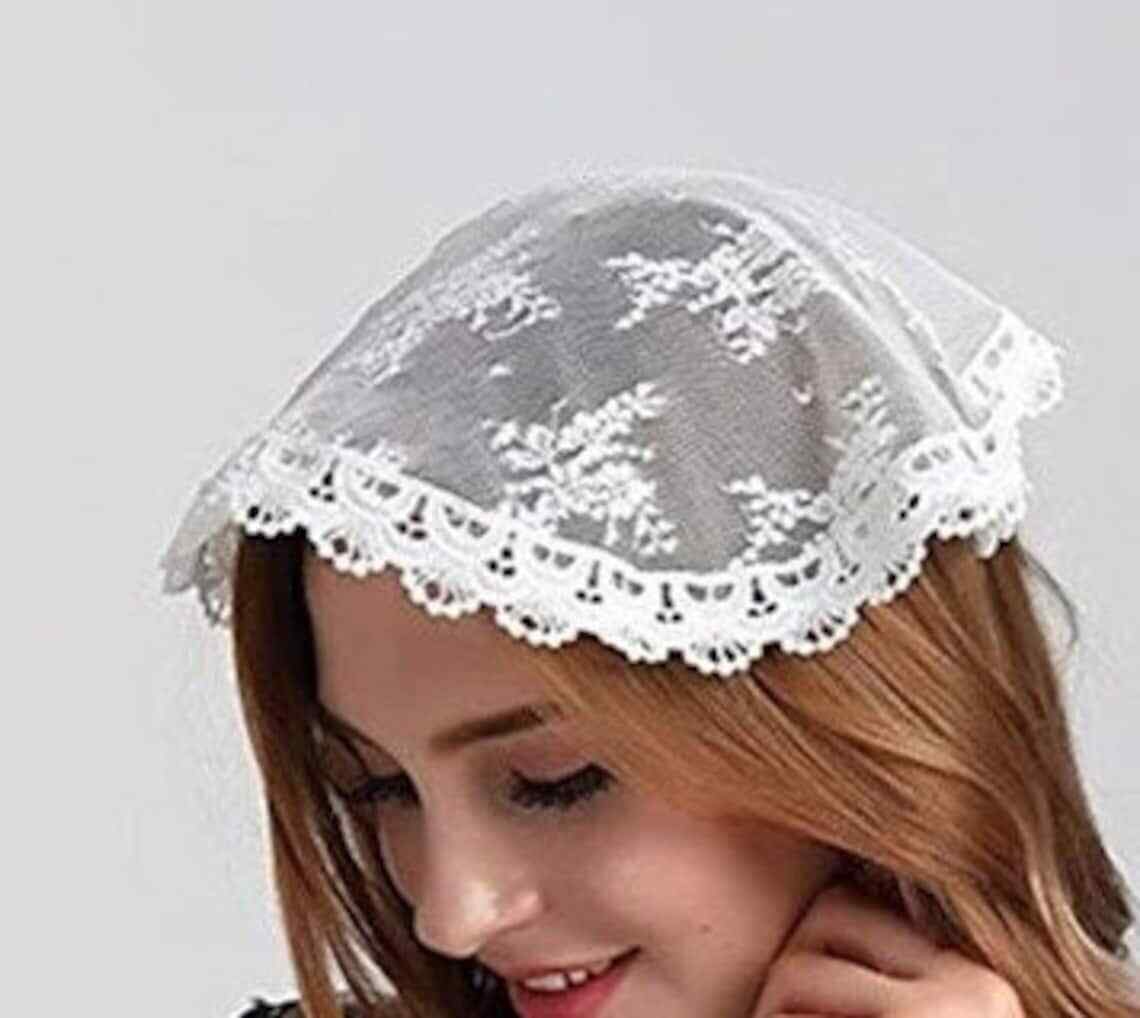 White Traditional Chapel Cap - 13" Diameter (V-wh) - For Mass, Wedding