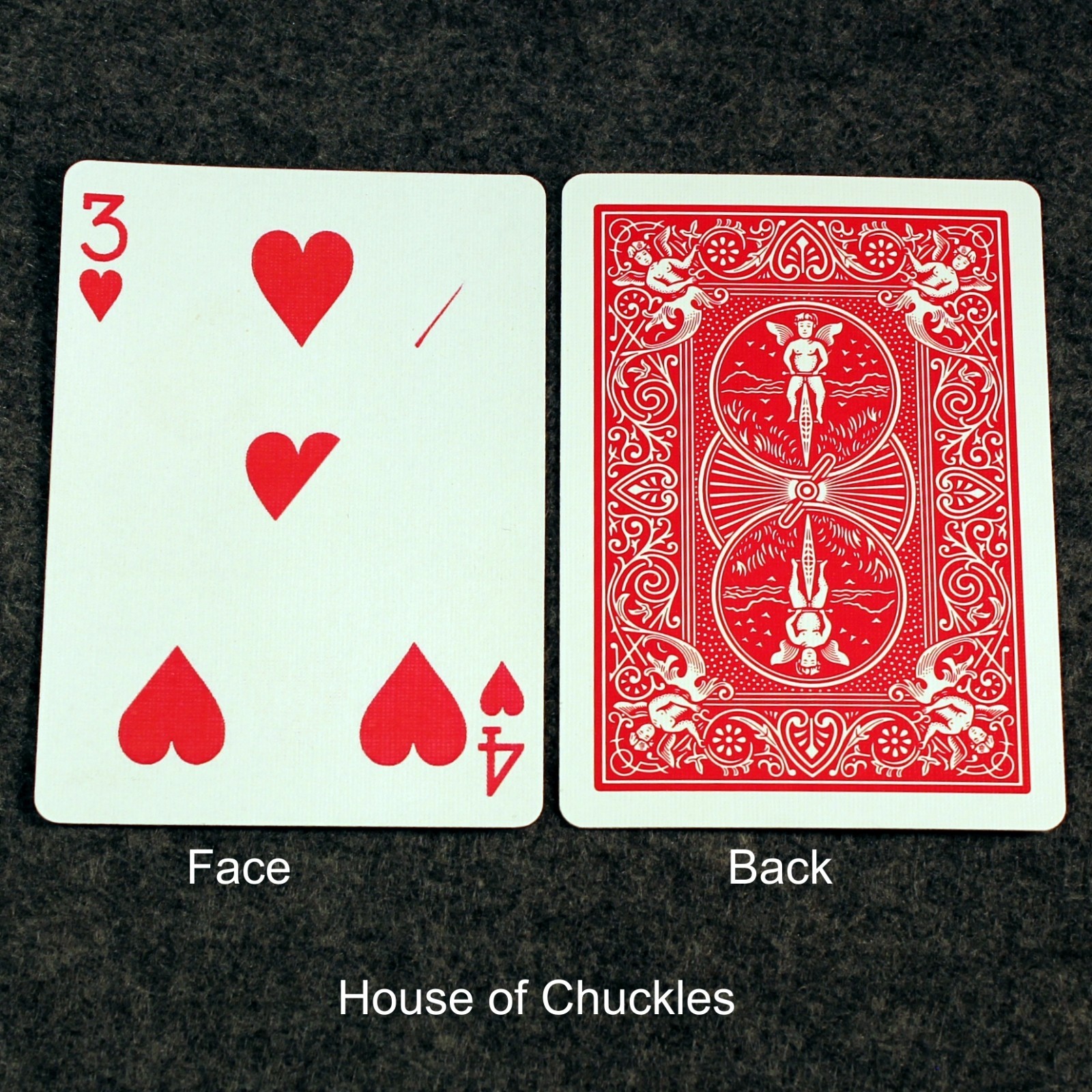 3 of Hearts / 4 of Hearts - Half Diagonal, Bicycle Printed Gaff Card, Red