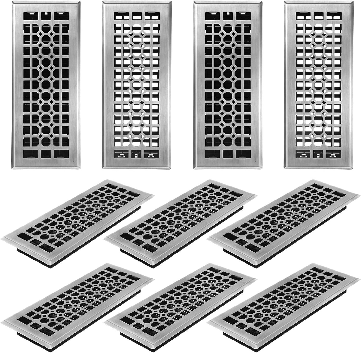 10 Pack Floor Registers 4 × 12 Inch Brushed Nickel Steel Vent Covers for Home Fl