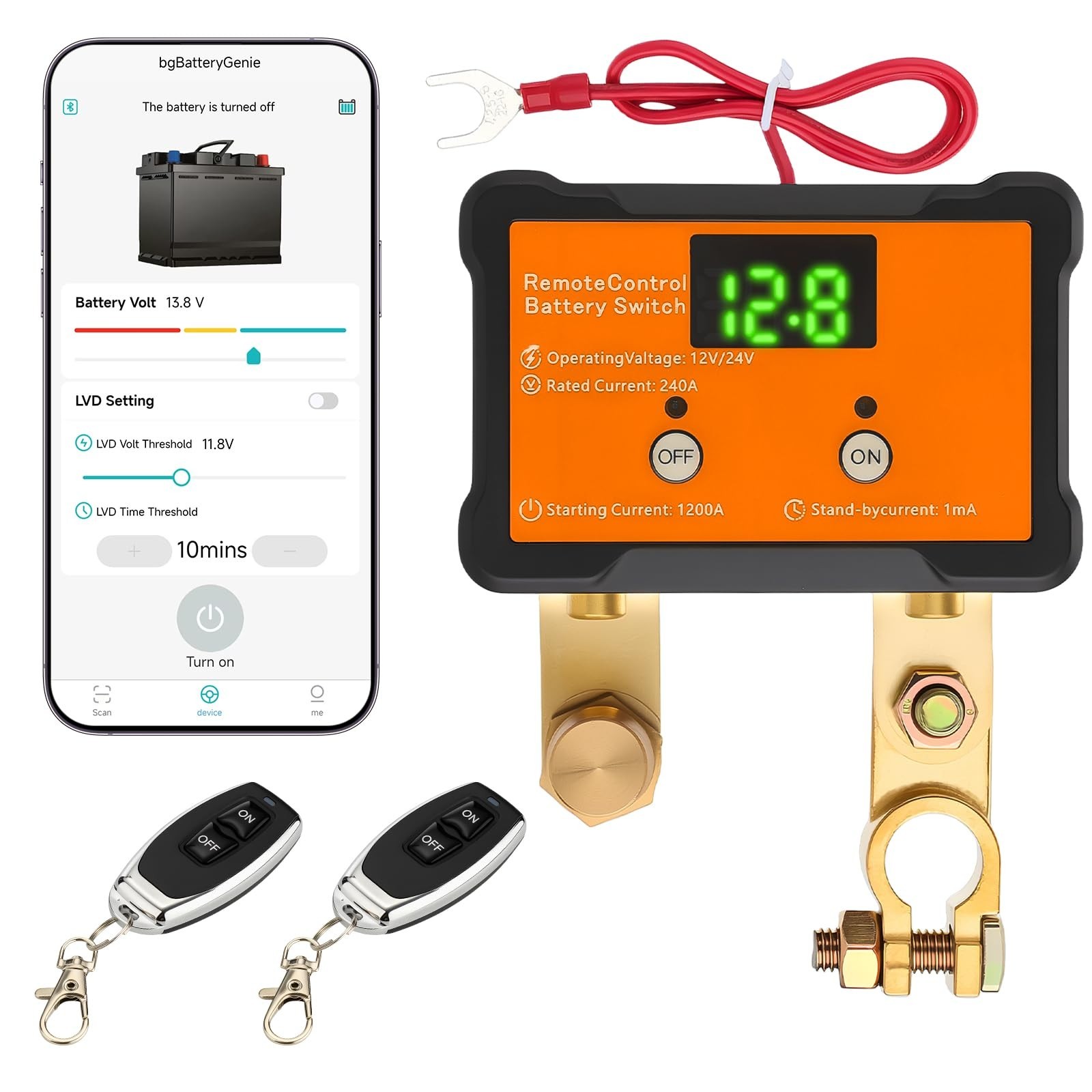 Automatic Battery Disconnect Switch with APP Control, 12V/24V, 240A, Remote Cut
