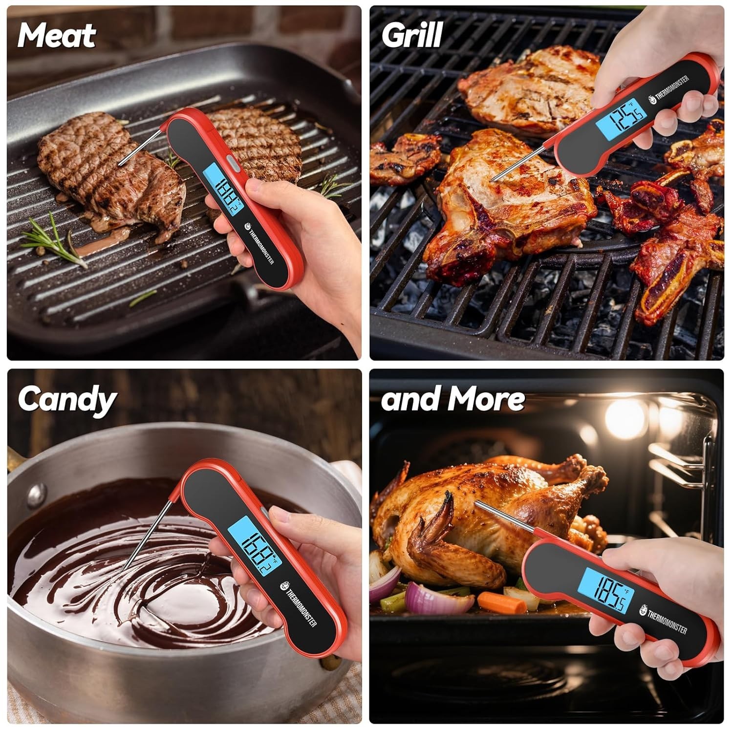0.5 Sec Instant Read Meat Thermometer Digital with ±0.5℉ Precision, Red | Foo...