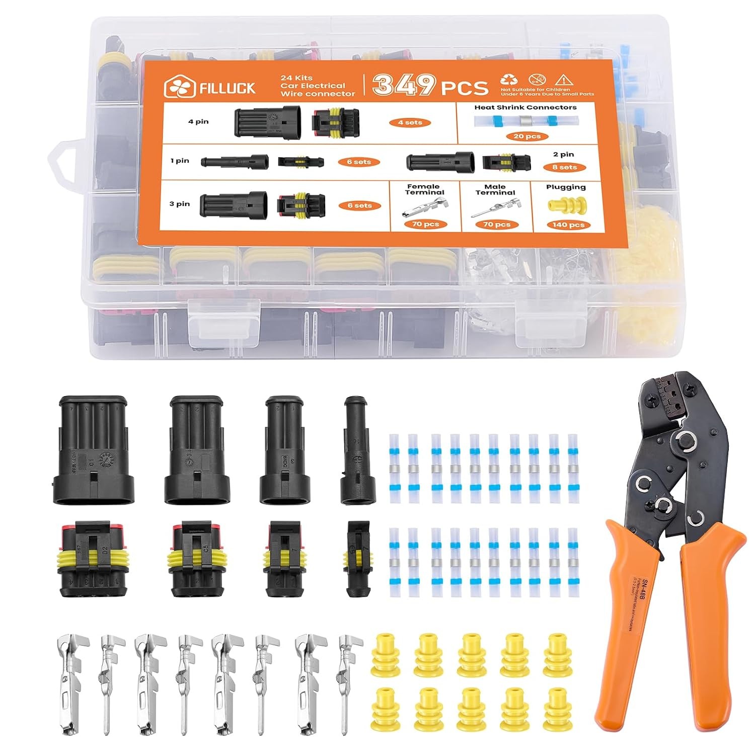 349 pcs Pin Connector Kit, Automotive Electrical Wire Connectors | Crimping Tool