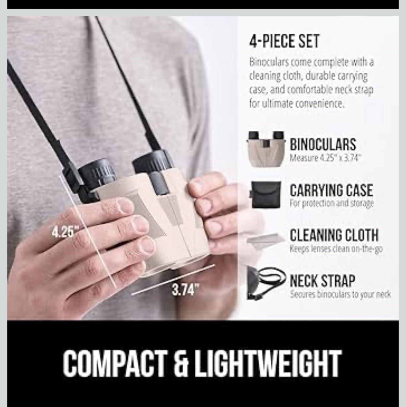 Gorilla Grip 10×25 Compact Binoculars – Shock-Resistant Tan 🦍