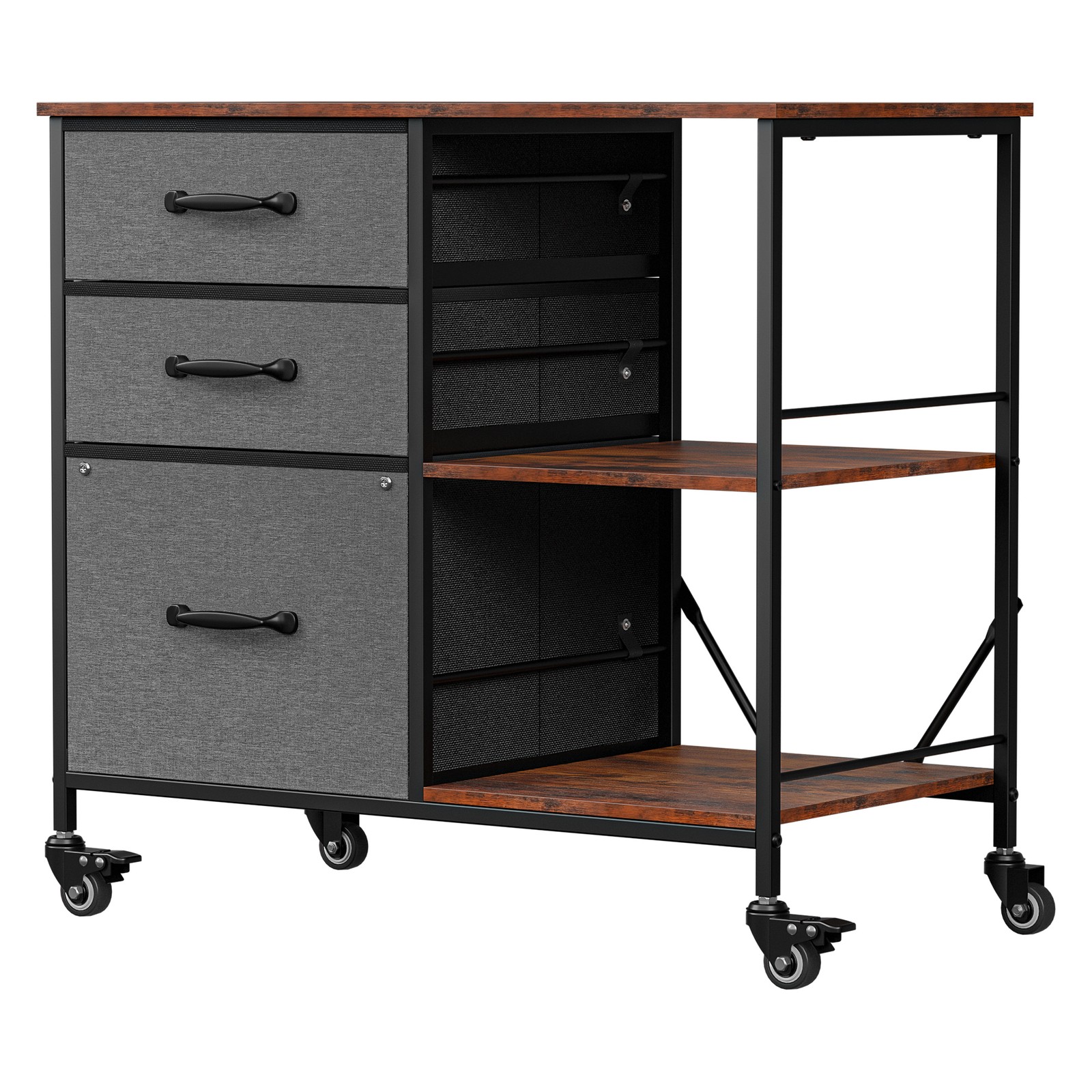 File Cabinet Rolling Printer Stand w/ Open Shelf Lateral Cabinet Dark Gray