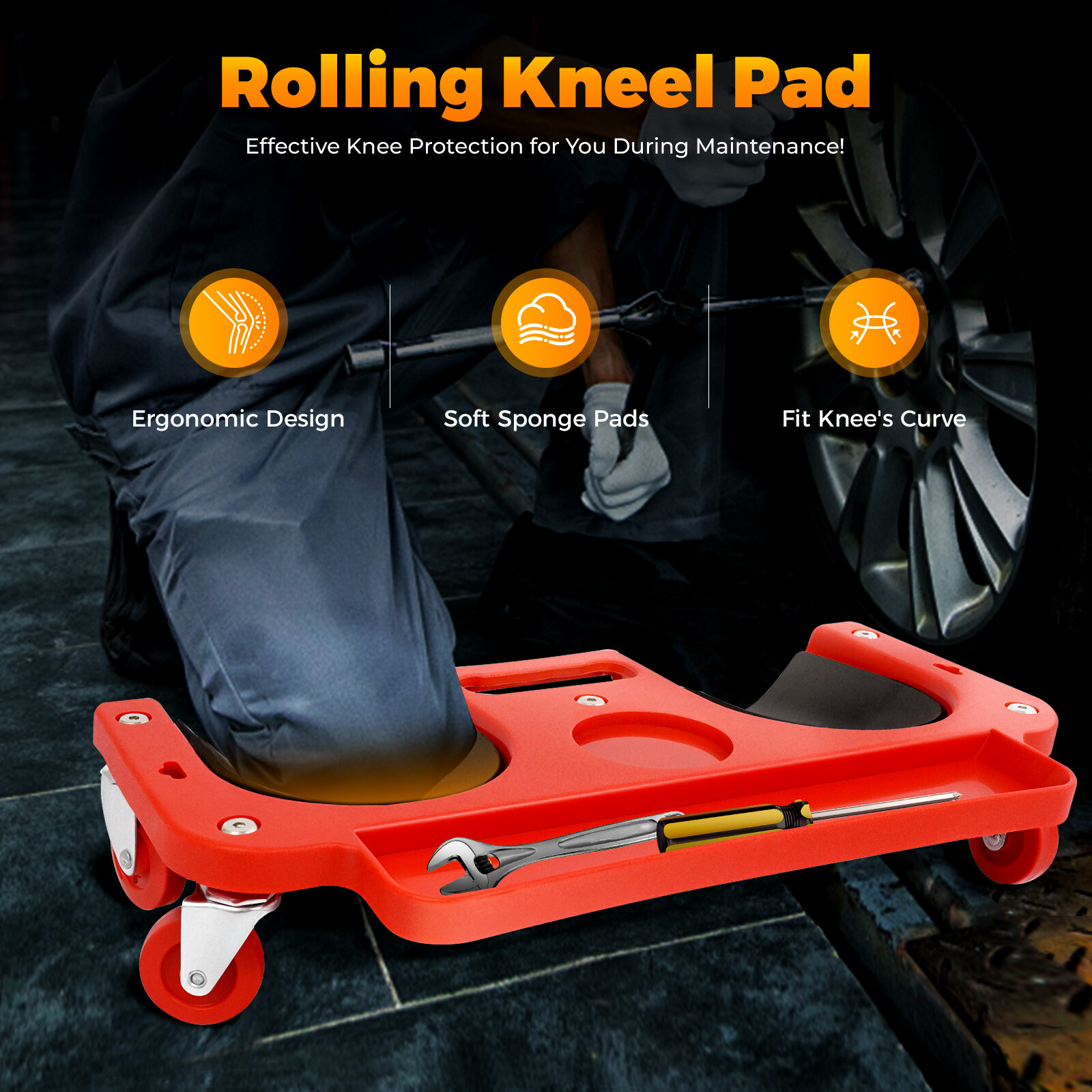 Knee Pad Rolling Wheels Padded Knee Creeper for Work Construction Job Site Tool