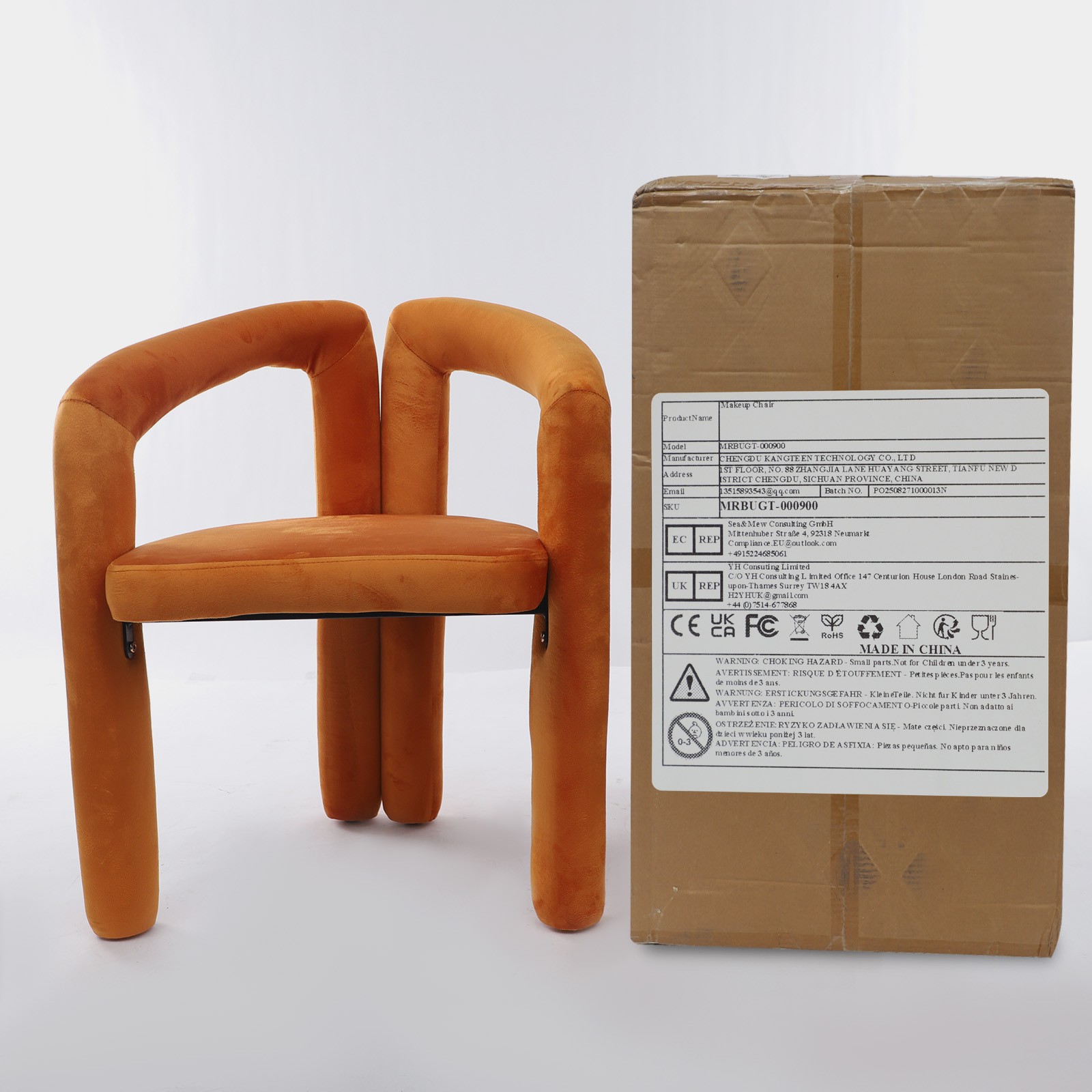Modern Orange Chair with Soft Cushion, Makeup Chair, Chair with Backrest