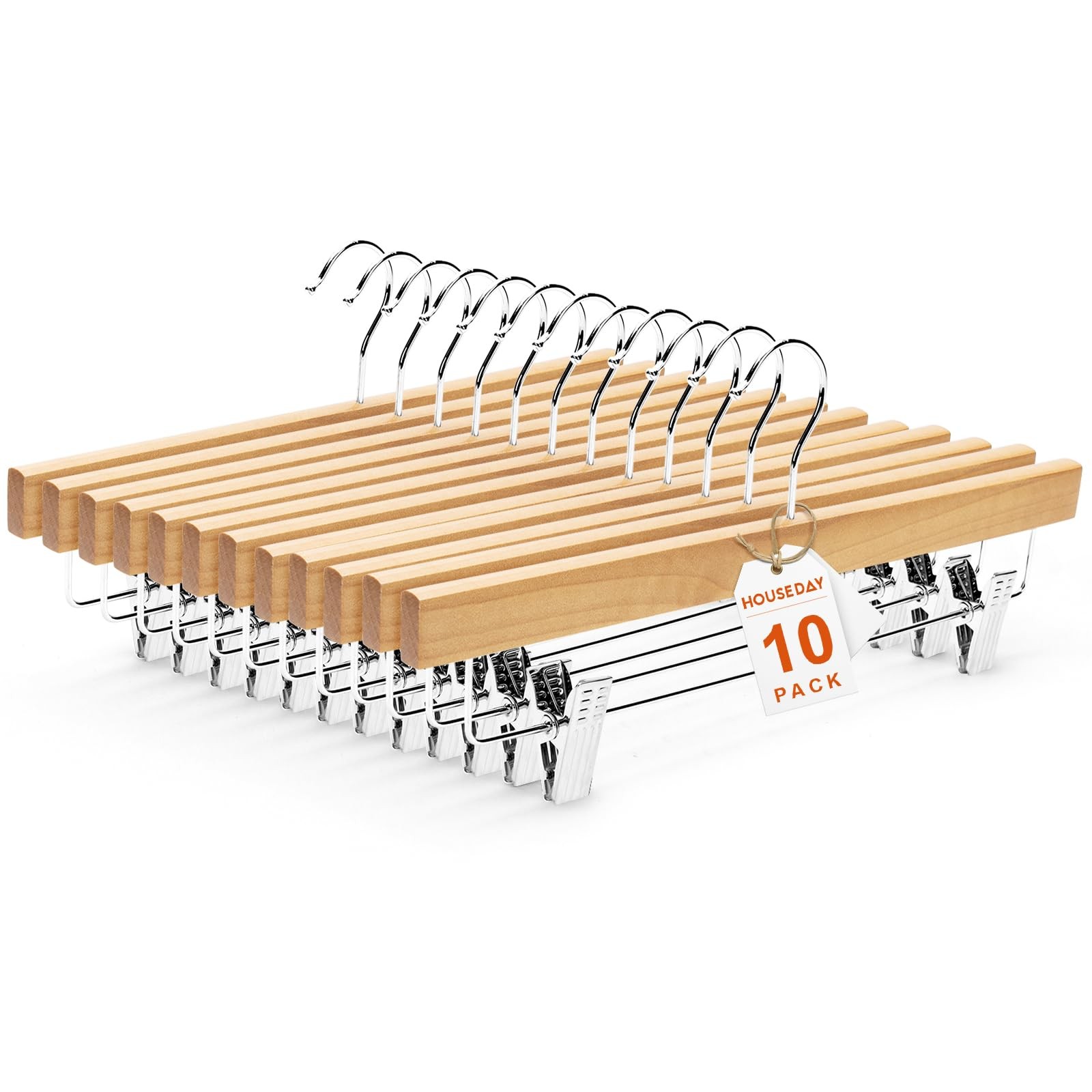 Wooden Pants Hangers with Clips, Solid Lotus Deluxe Wood Skirt Hangers, Heavy...