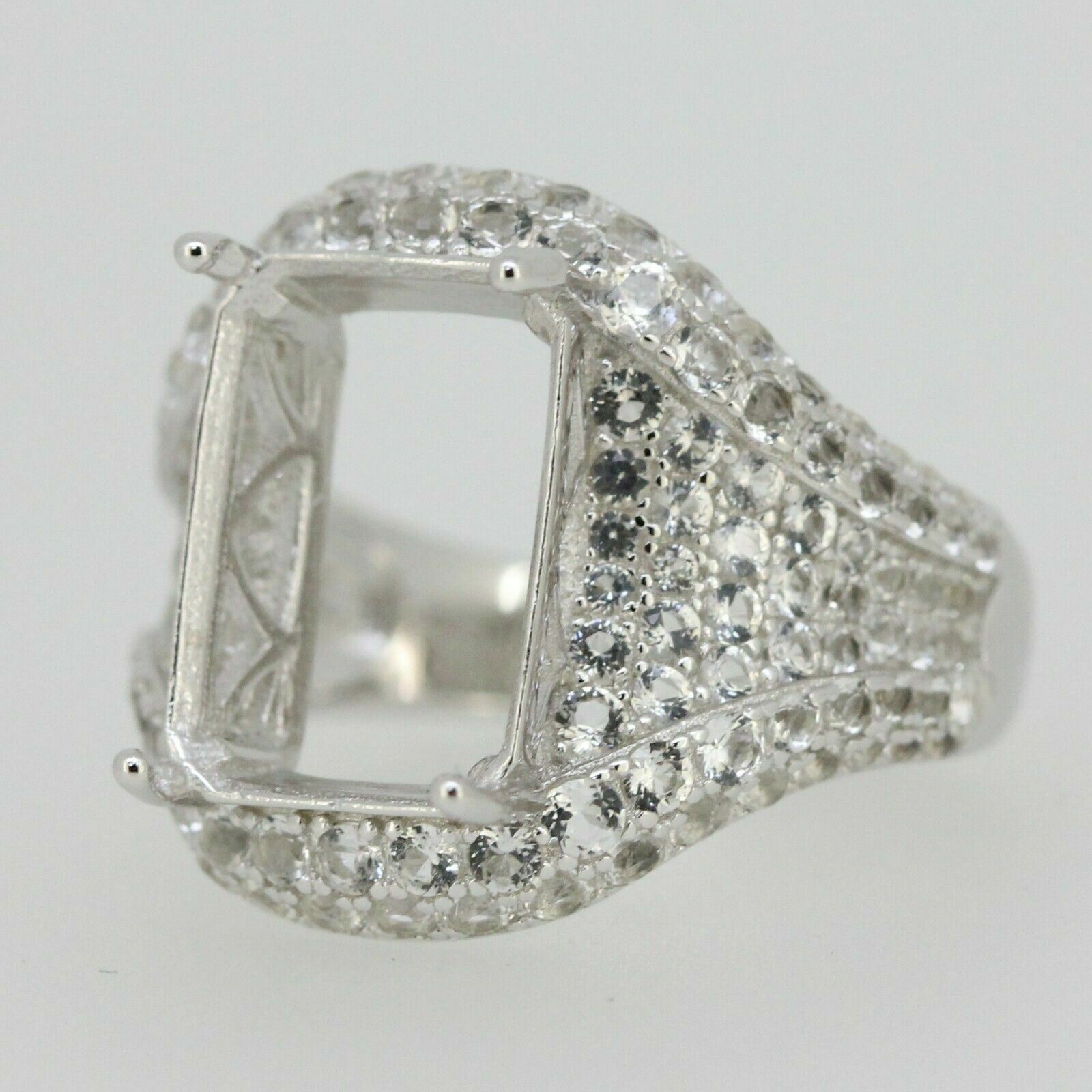 Sterling Silver Semi Mount Ring Setting Emerald OCT 14x10mm