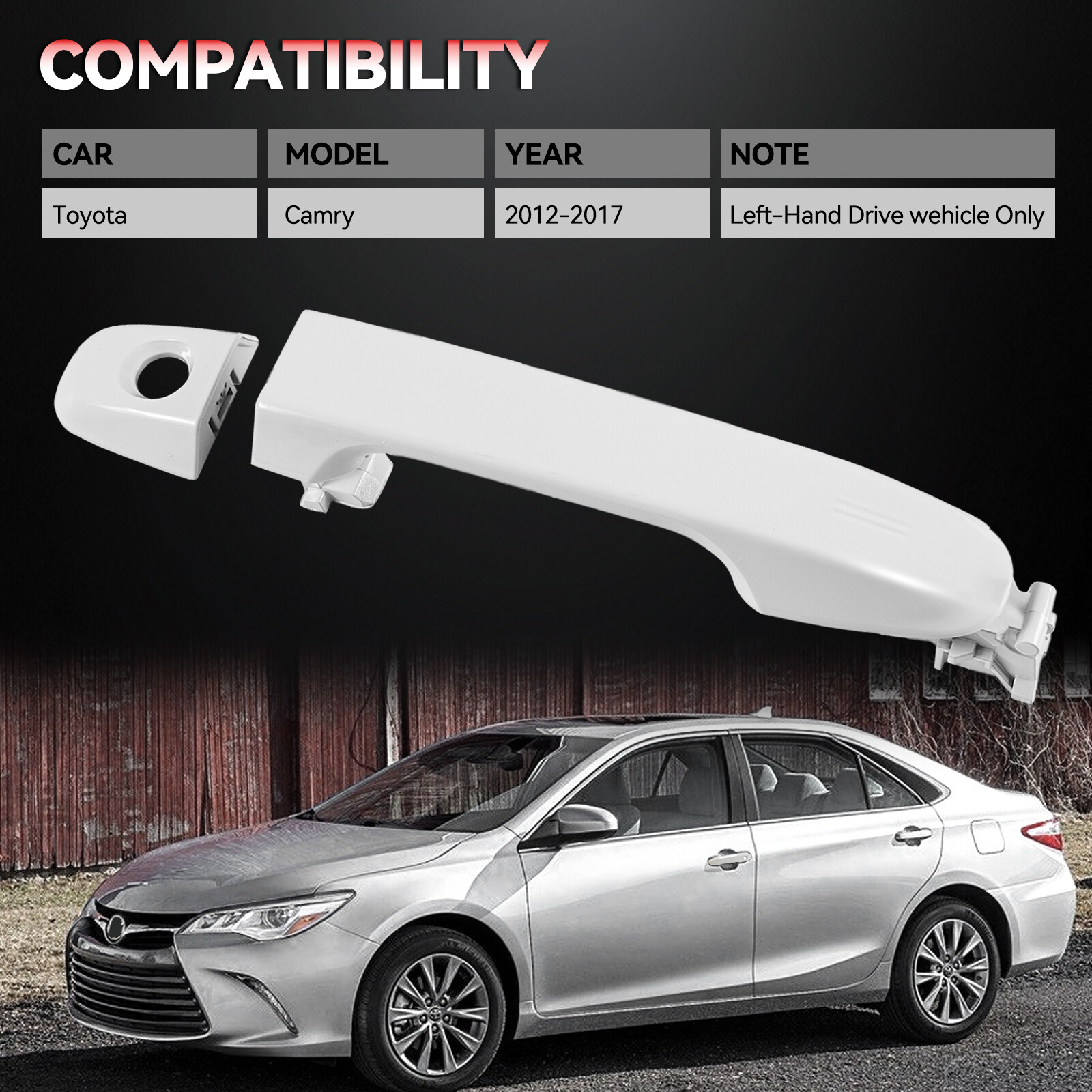 White Door Handle Outside Front Left Driver Side For Toyota Camry 2012-2017