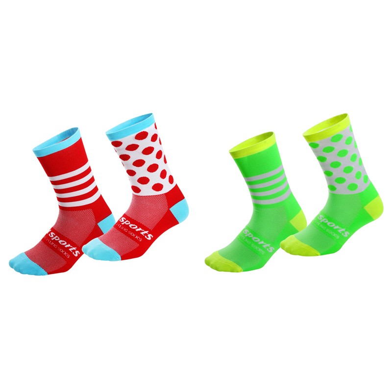 2Pairs Cycling Socks Riding Bicycle Bike Sports Ankle Socks XC MTB BMX Green Red