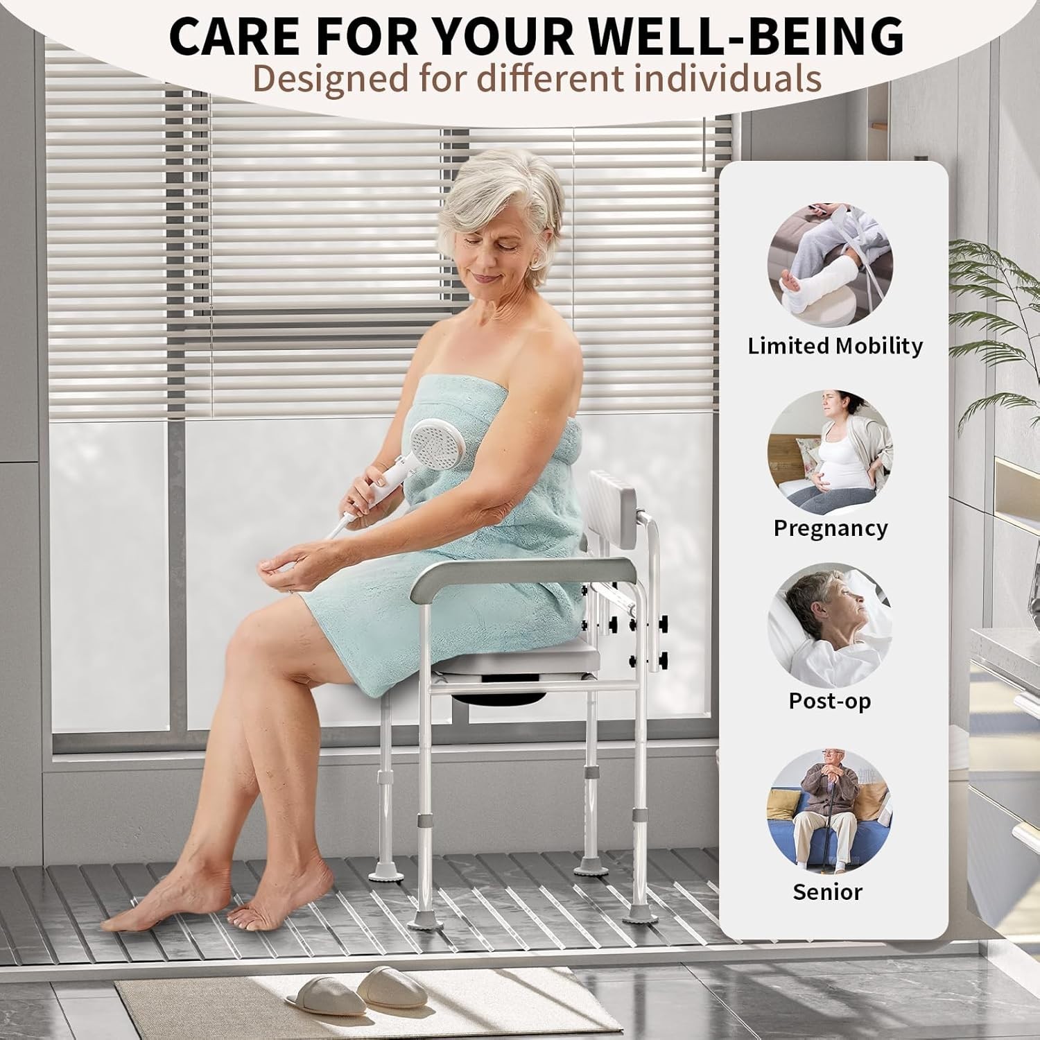 Medical Bedside Commode Chair Drop Arm Height Adjustable Padded Backrest