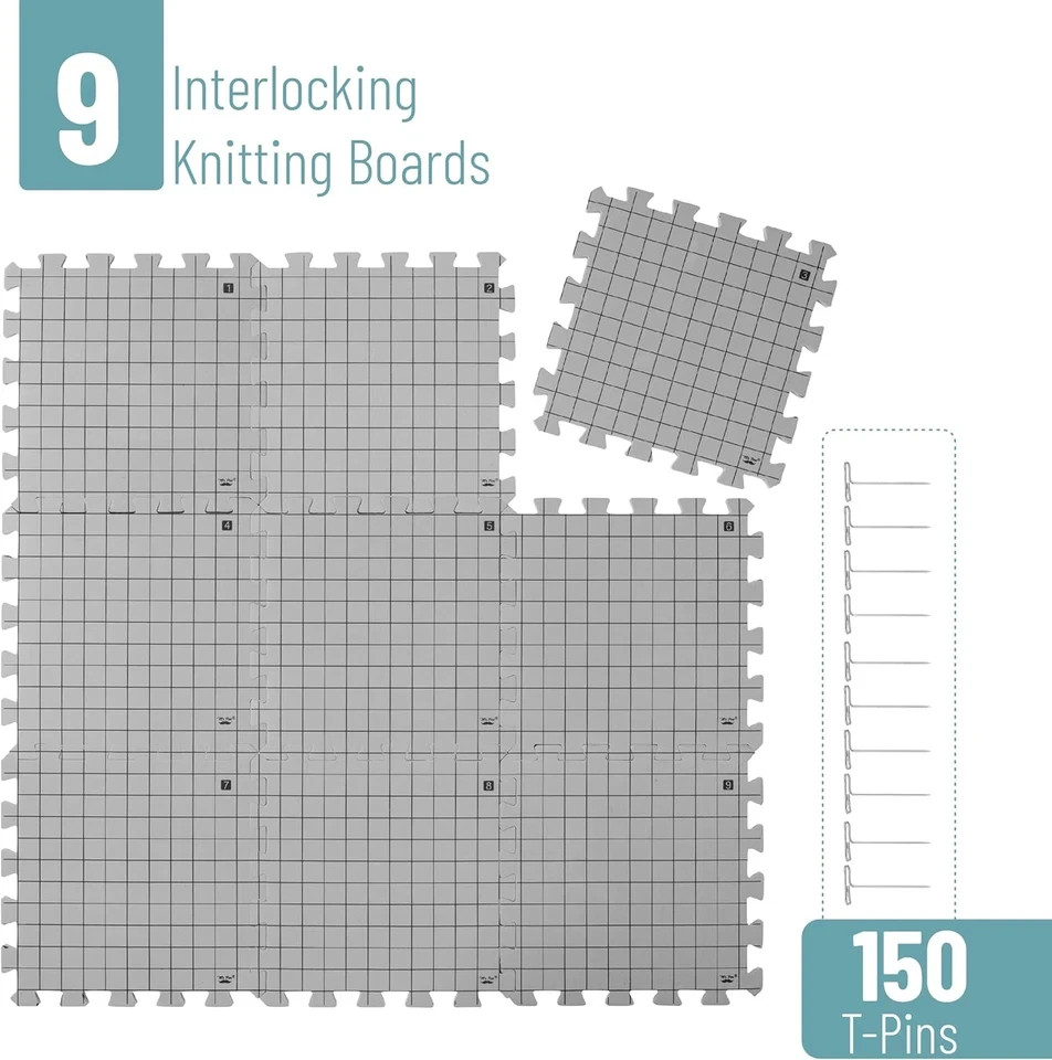 - Blocking Mats for Knitting & Crochet Projects, 12" X 12", 9 Pack with 150 Pcs