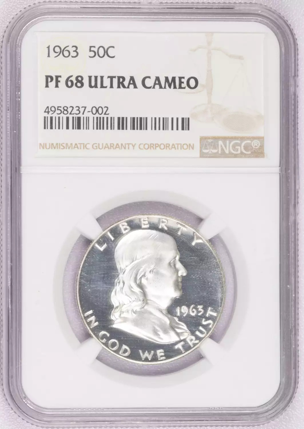 1963 P Half Dollars Franklin NGC PF-68 ULTRA CAMEO