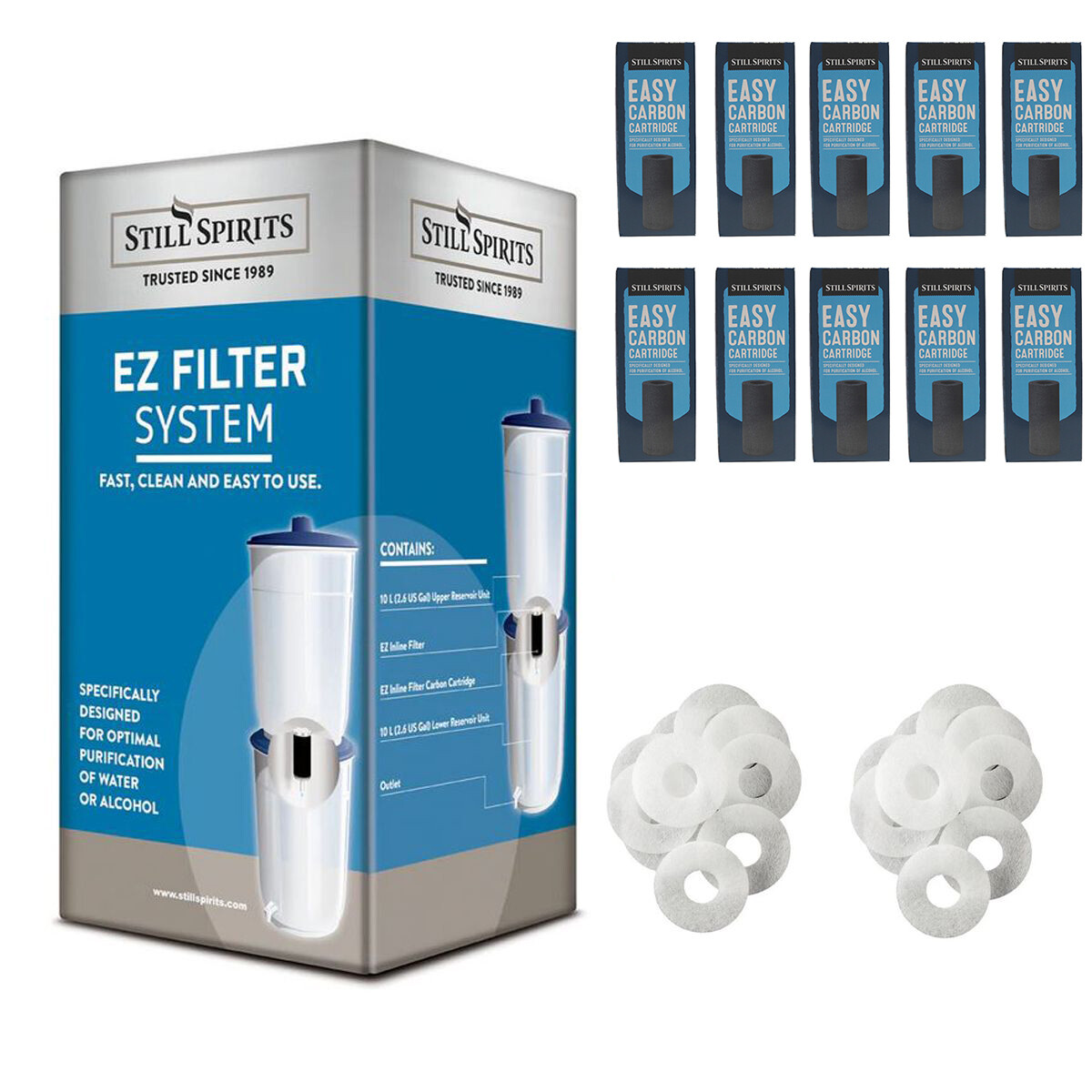 Still Spirits 10L EZ Carbon Filter System Alcohol Extra 10 Cartridge Washer Brew