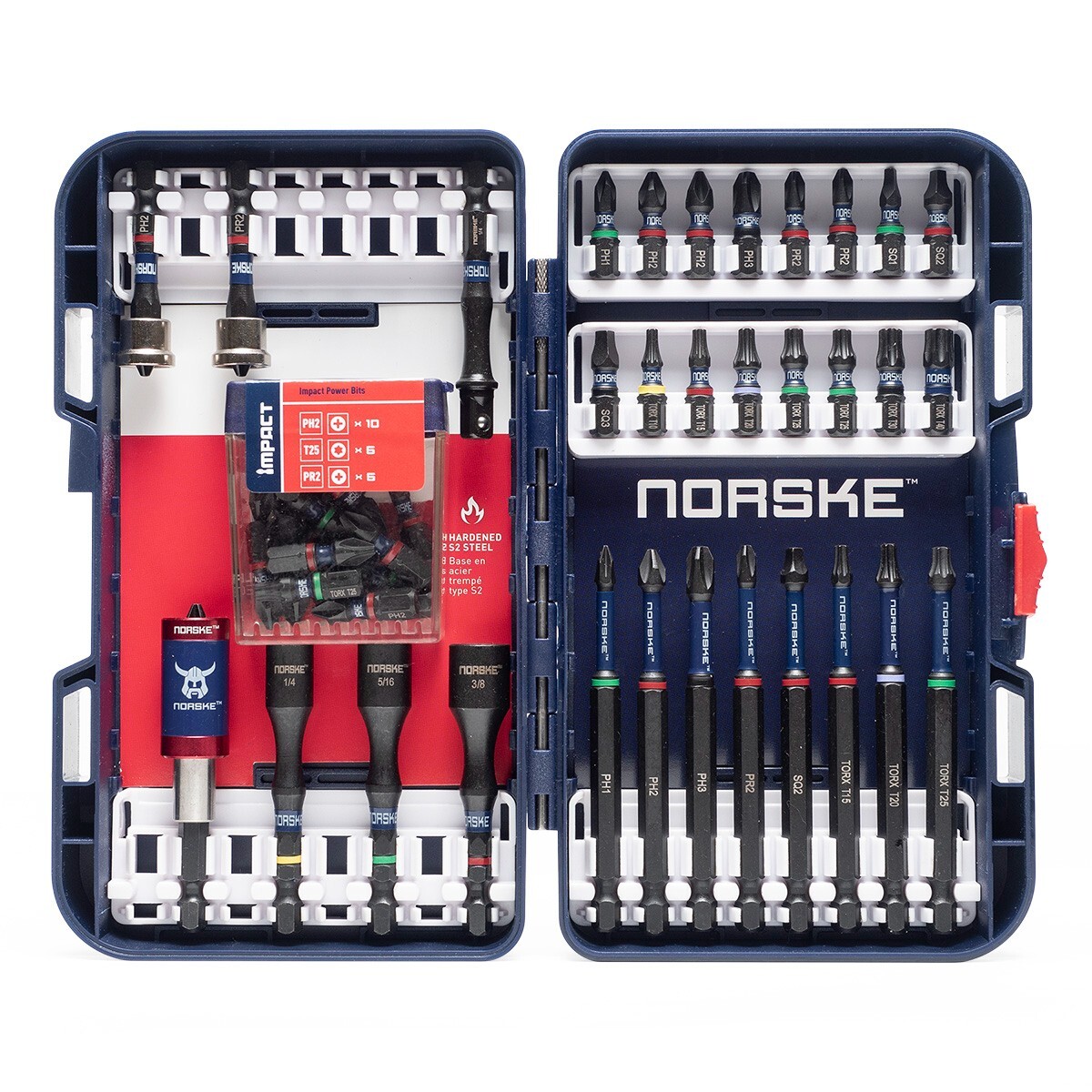 (J) Norske Tools NIBPI707 52PC Screwdriver Bit Set, Impact Torsion, PH & SQ Bits