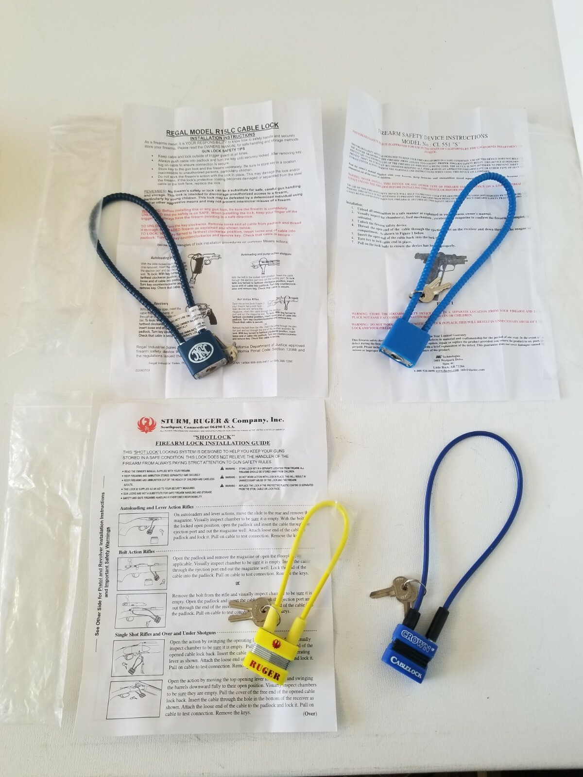 Ruger ShotLock Cable Gun Firearm Lock Keys Rifle Pistol NEW + 3 Other Gun Locks
