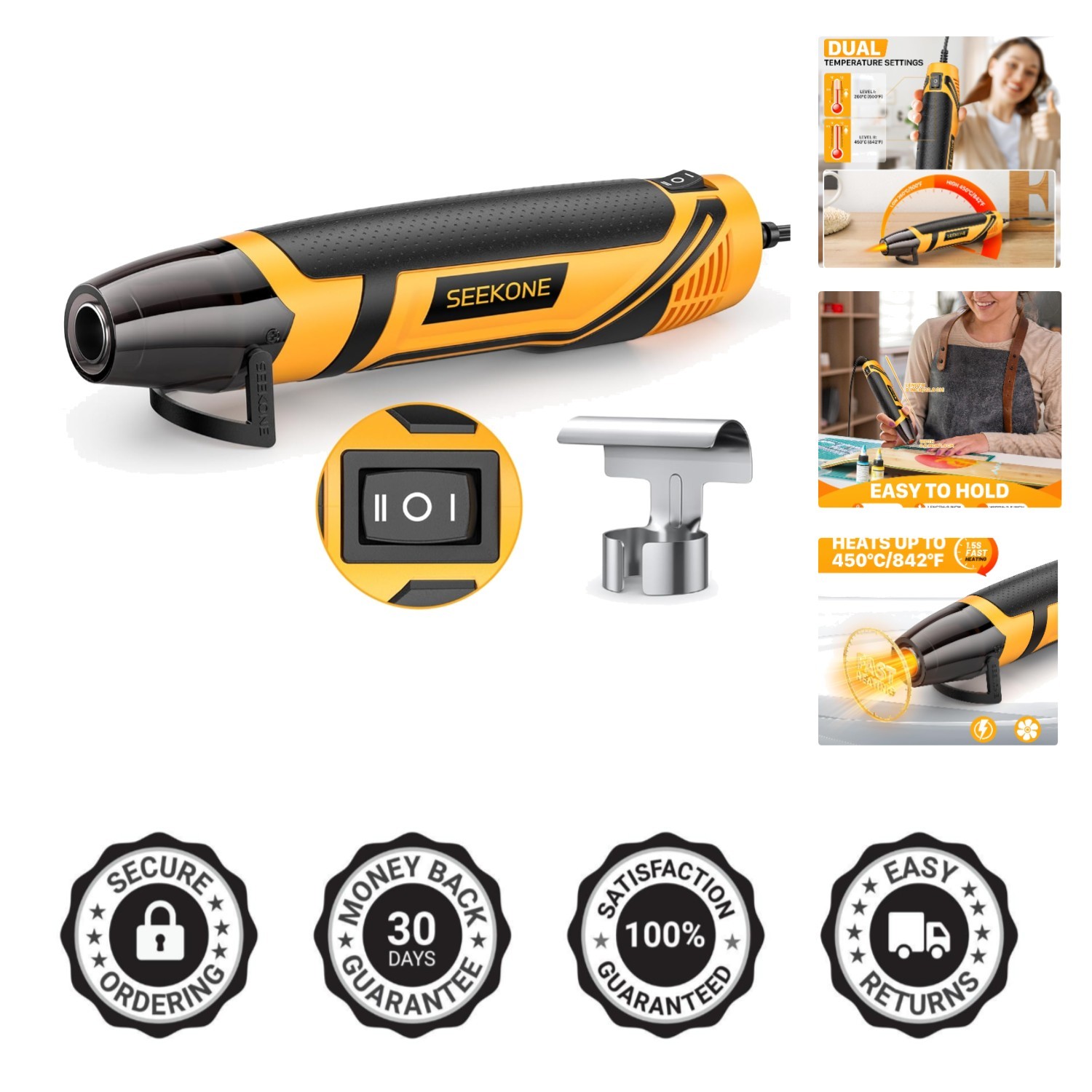 Mini Heat Gun, 350W 2-Temp Settings 500℉ & 842℉（260℃& 450℃） Fast Heat Hot Air...