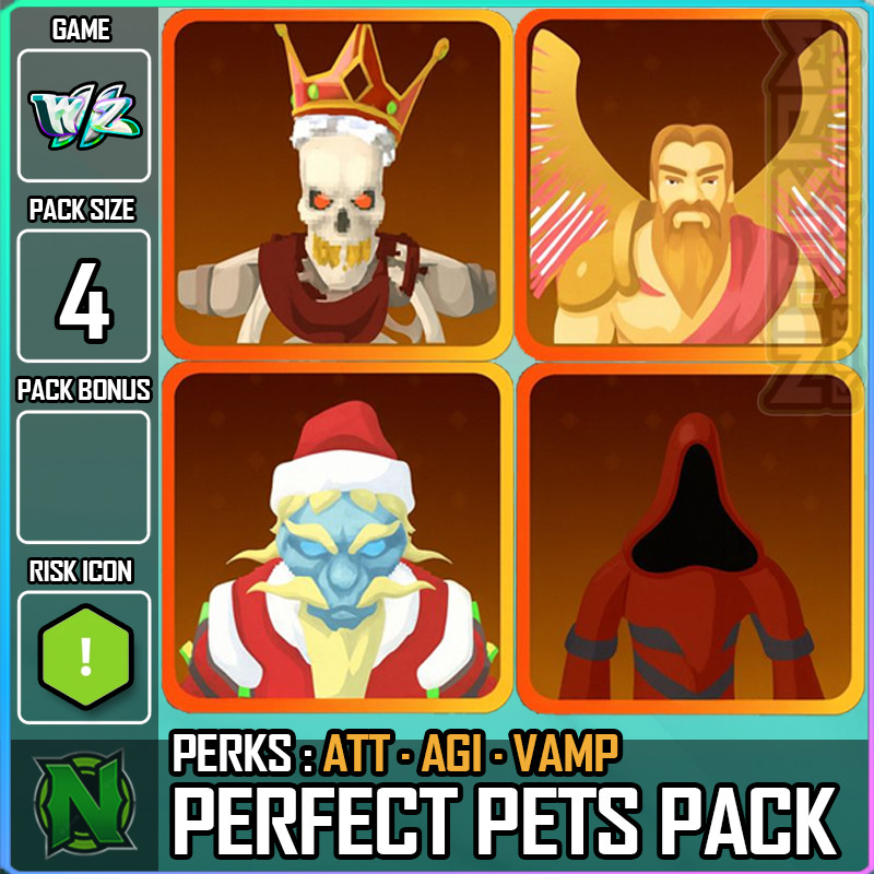 Roblox World Zero WZ - 4 PACK PETS - ATT/AGI/VAMP - King/Cupid/Klaus/Hooded