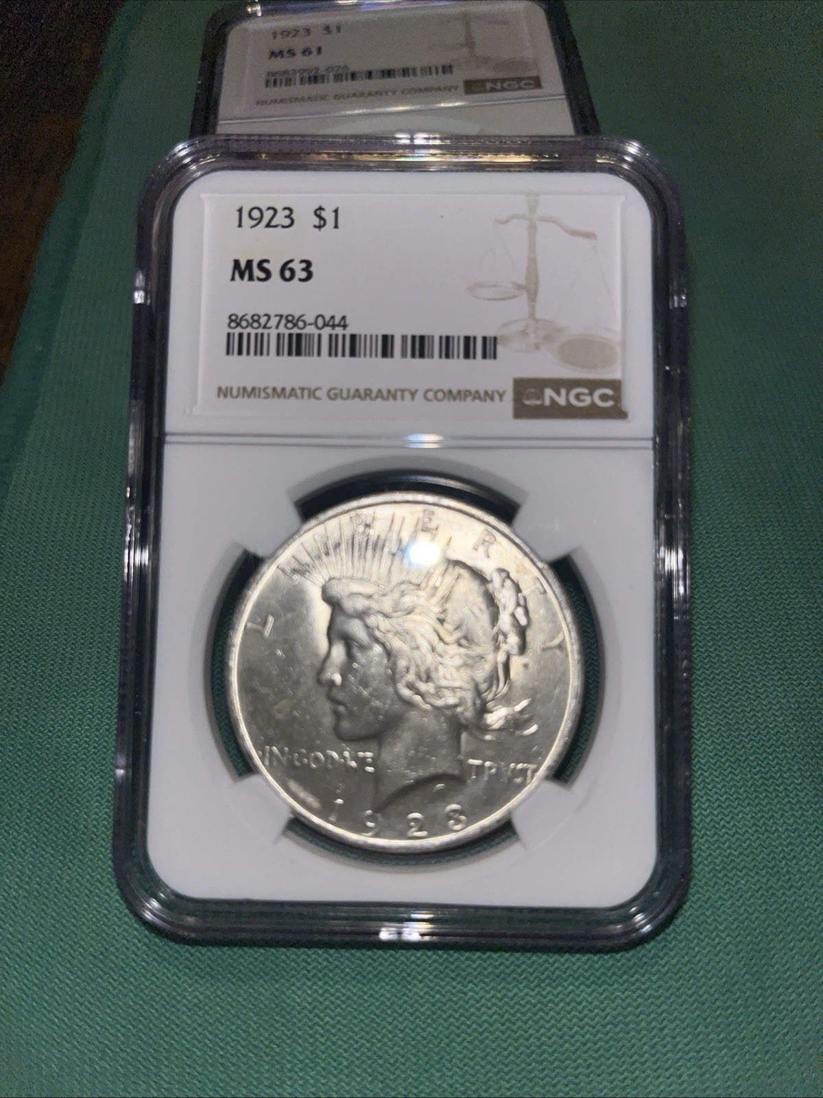 1923 Peace Dollar US Coin 90% Silver NGC MS 63
