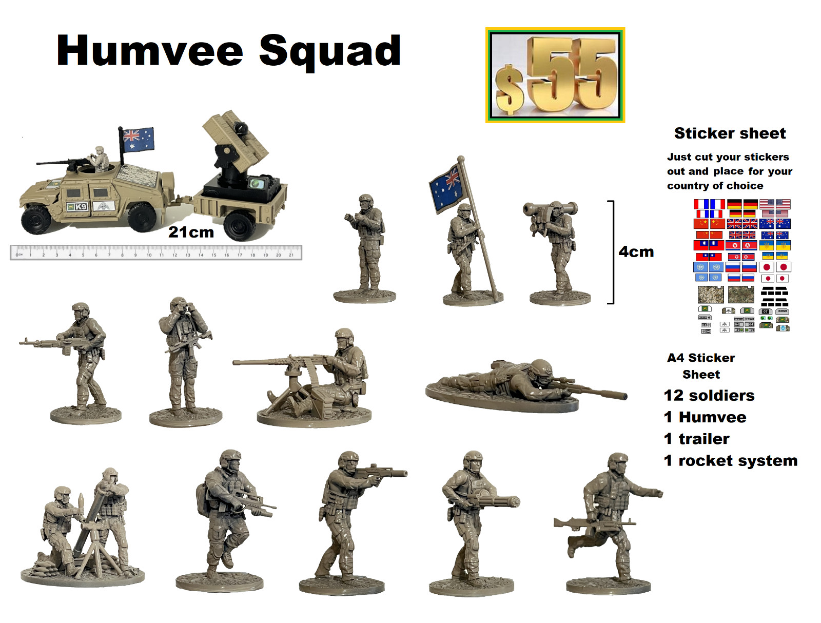 Humvee soldiers Modern stickers flag  Rockets Role Playing Games Kids Gifts
