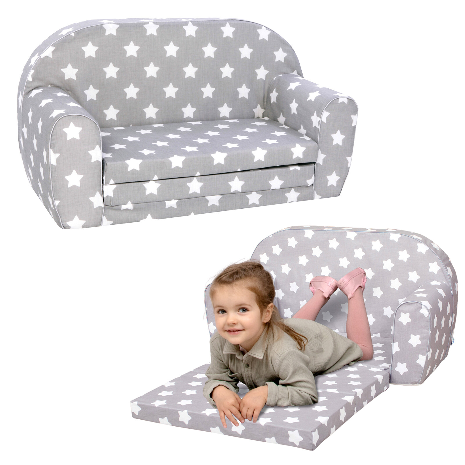 DELSIT Toddler Couch & Kids Sofa-European Made 2in1 Flip Open Double Foam Sofa