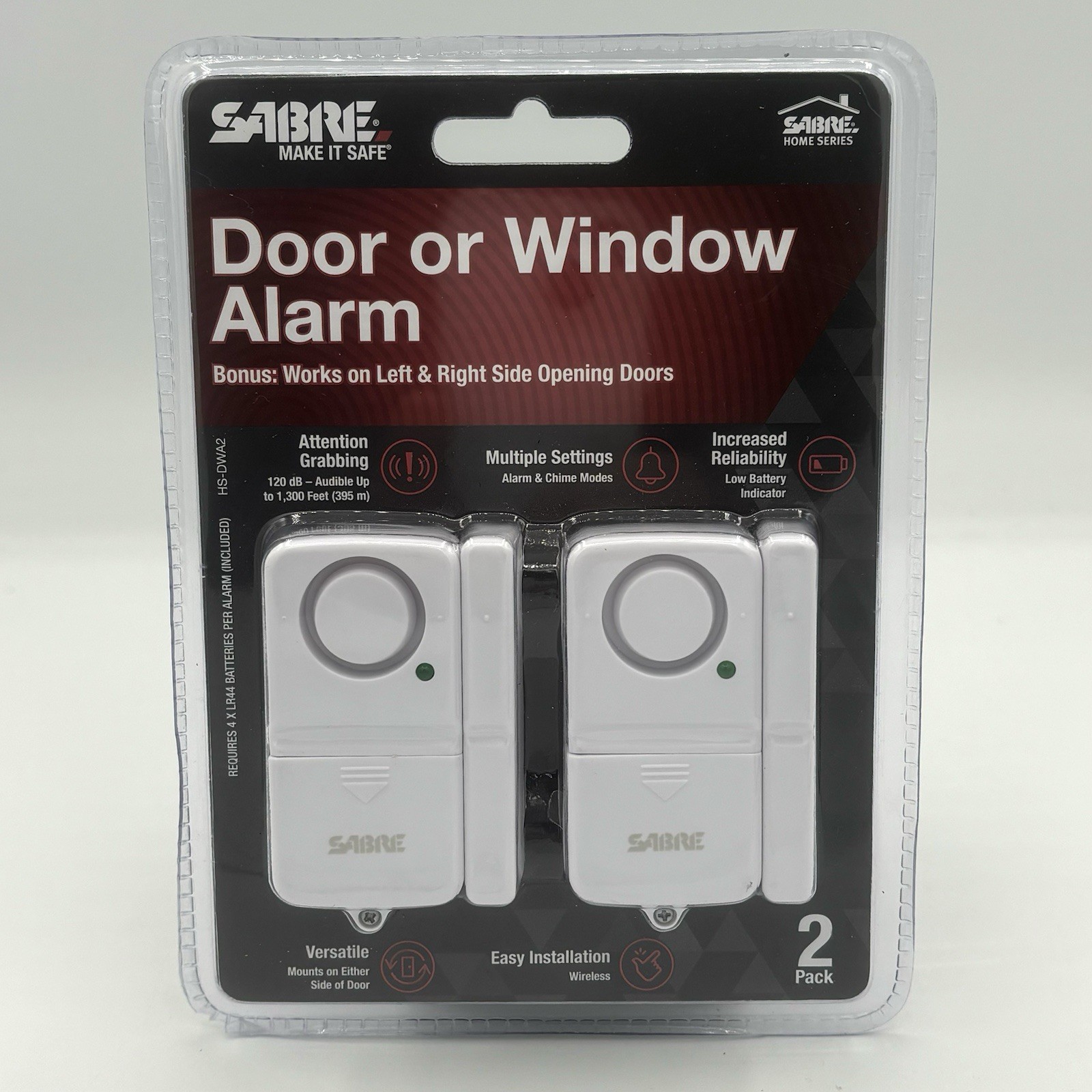 Sabre HS-DWA2 Door/Window Alarm 120dB Siren 2-Unit Combo - NEW SEALED