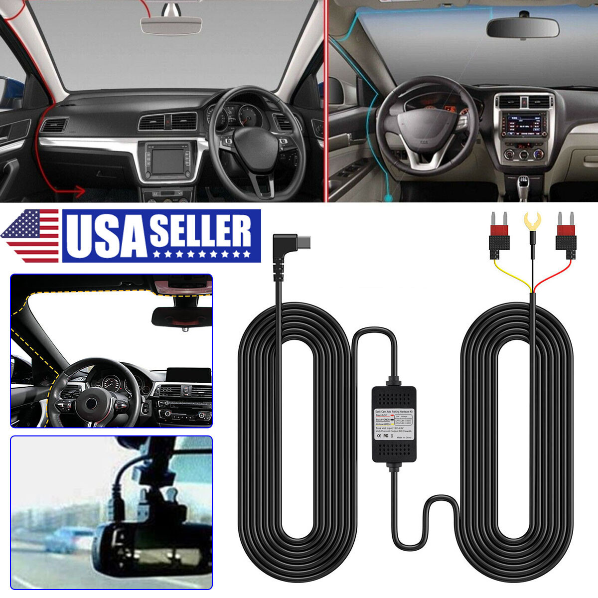 Dash Cam Universal Mini Micro USB Hard Wire Cable Kit Fuse 3.5m for Car DVR 5V**