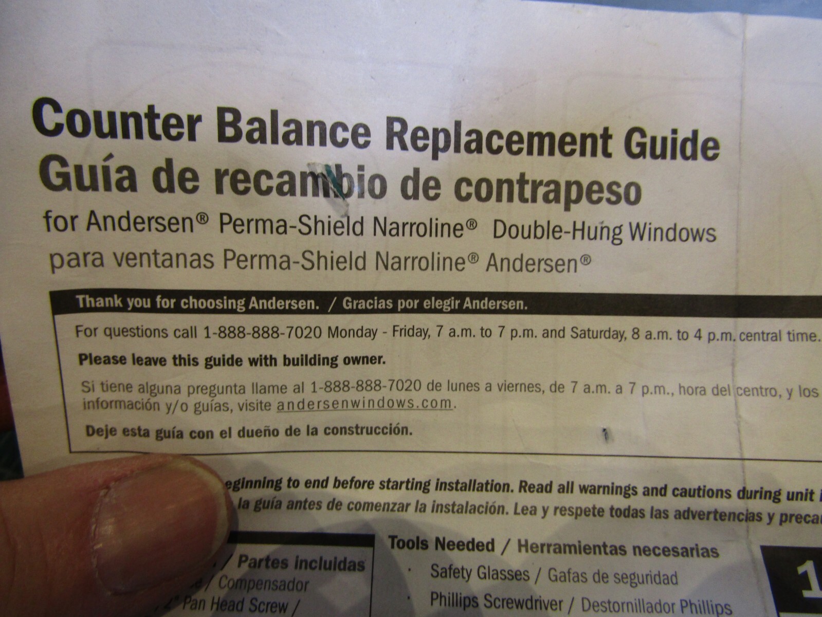 1 – Andersen Sash Balancer for Perma-Shield Narroline Window Counter Balancer BB