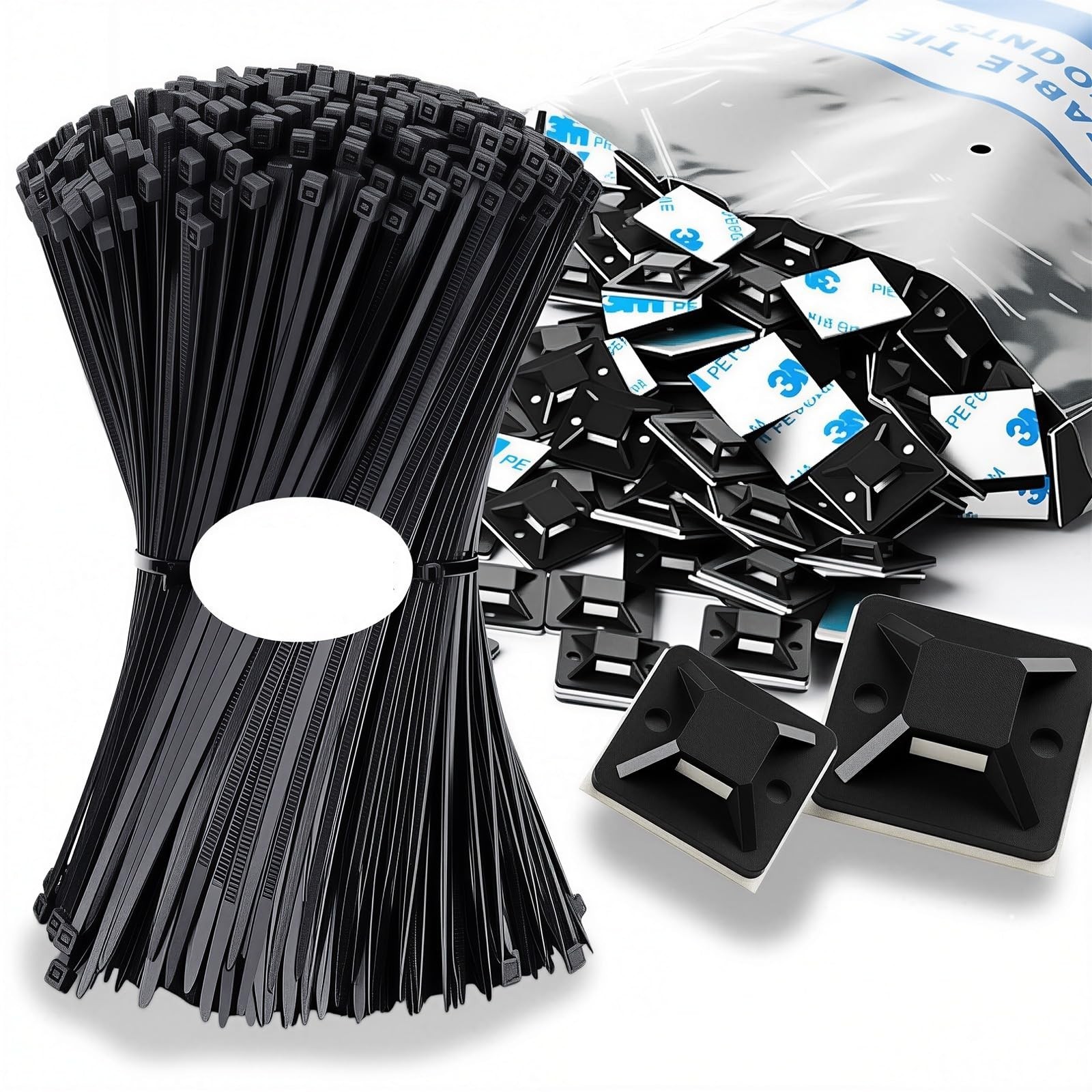 Zip Tie Mounts - SeuYeugX 1000 PCS Cable Self Adhesive Mounts Set for Wire Ma...