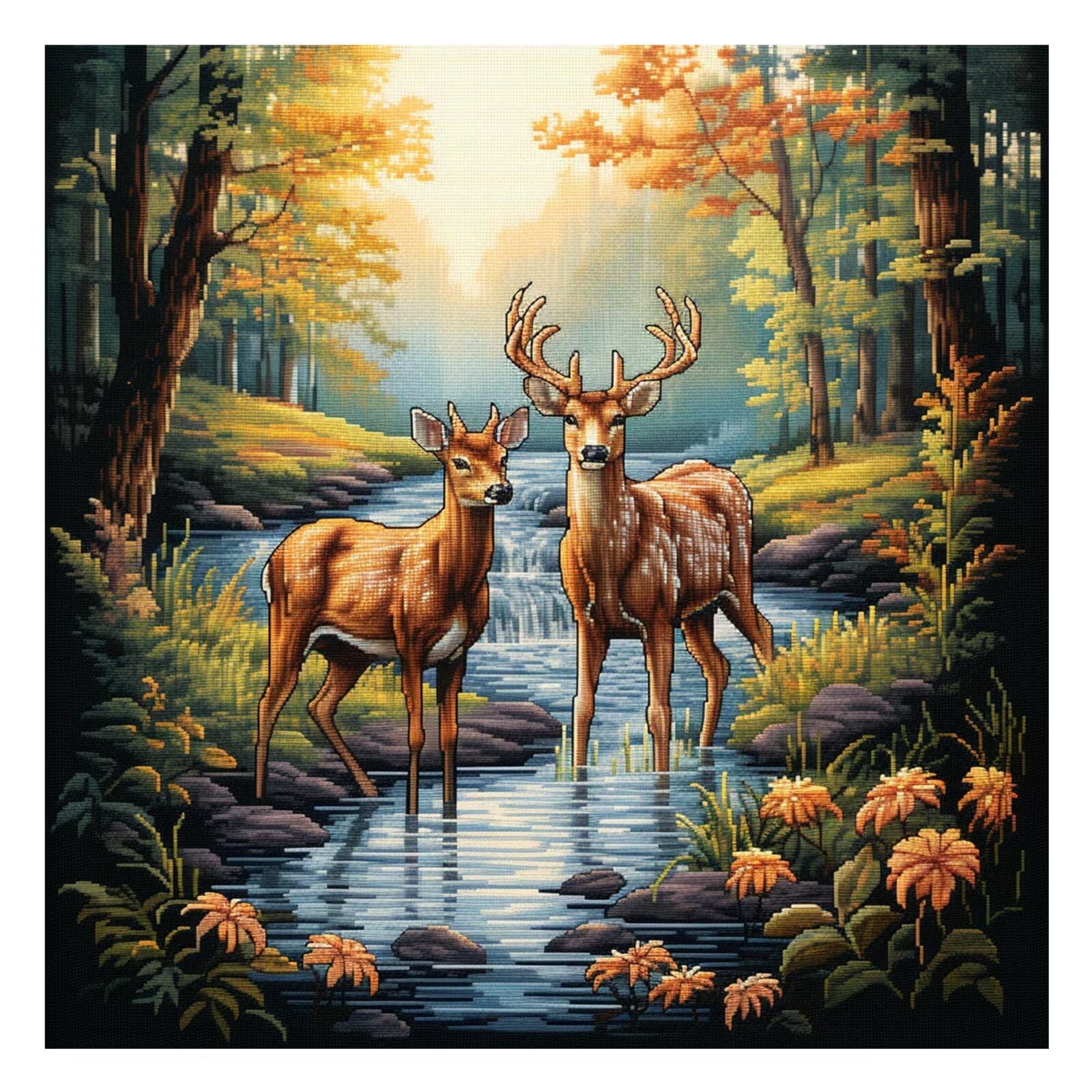 Xinpinzhou Fawn 11ct Cross Stitch Kits, 11 CT Funny Pre 16X16 IN,