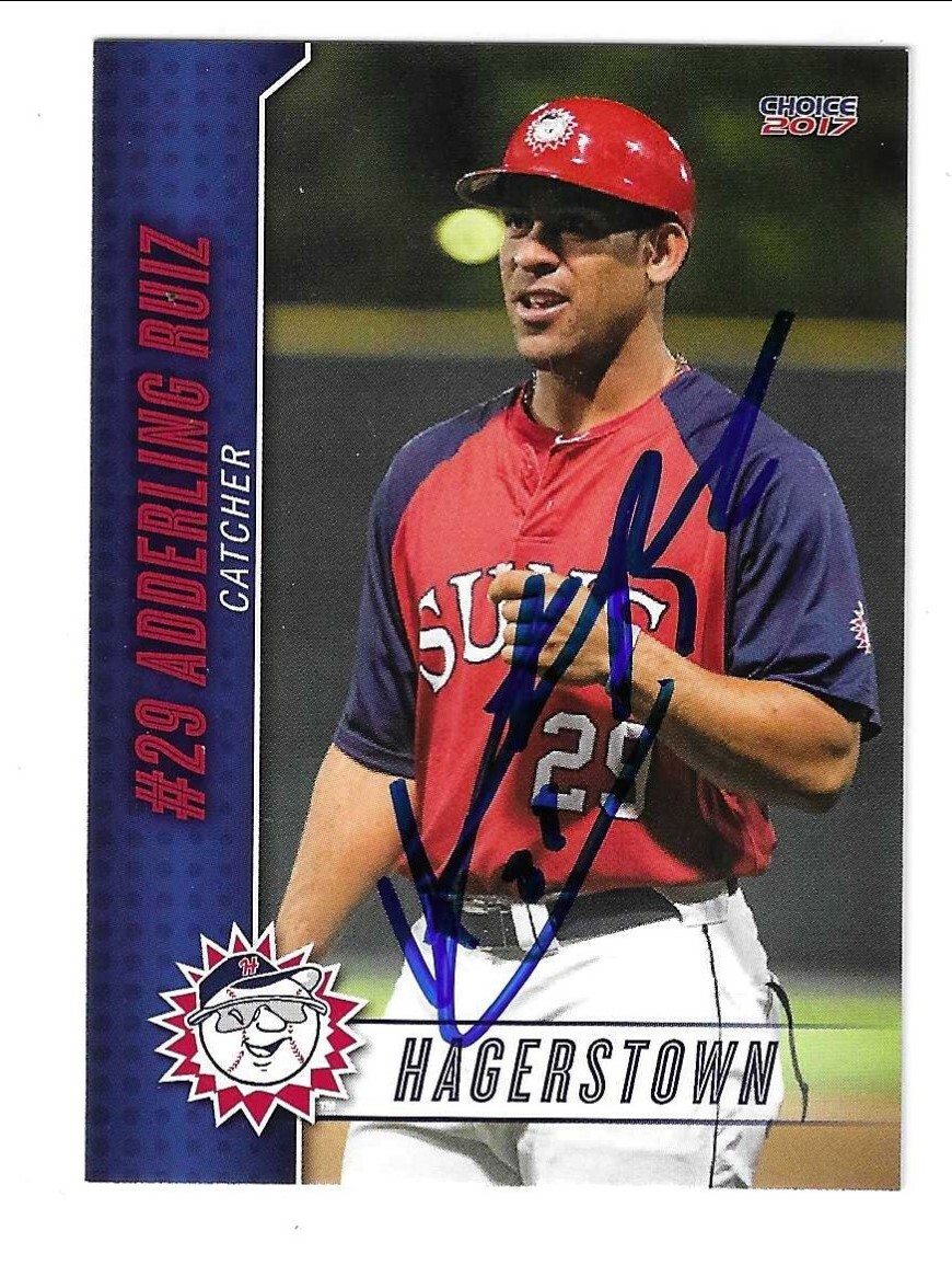 Adderling Ruiz Signed 2017 Hagerstown Suns Team Issued Card Nationals