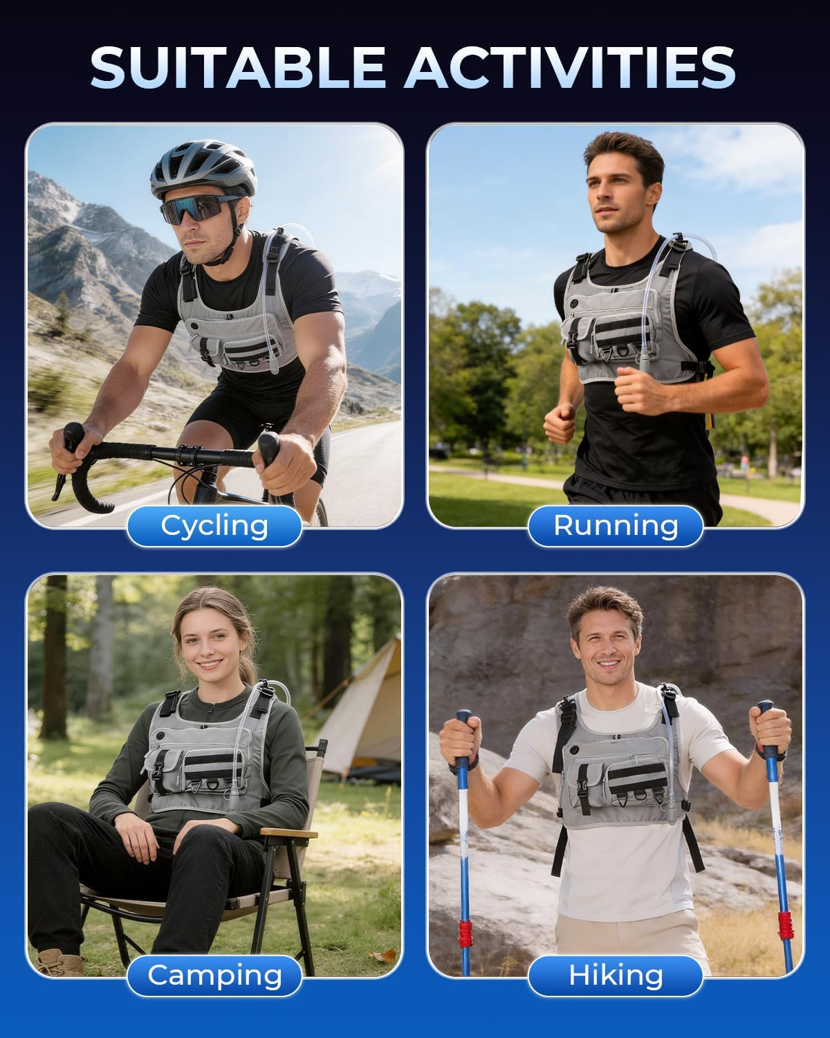 Running Vest with 2L Water Bladder, Hydration Backpack with Adjustable Straps, L