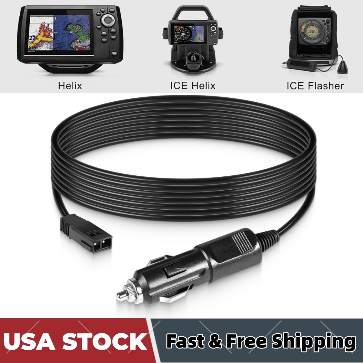 for Humminbird Helix,ICE Helix,ICE Flasher 12V-DC Port 8 FT Power Cord 720105-1