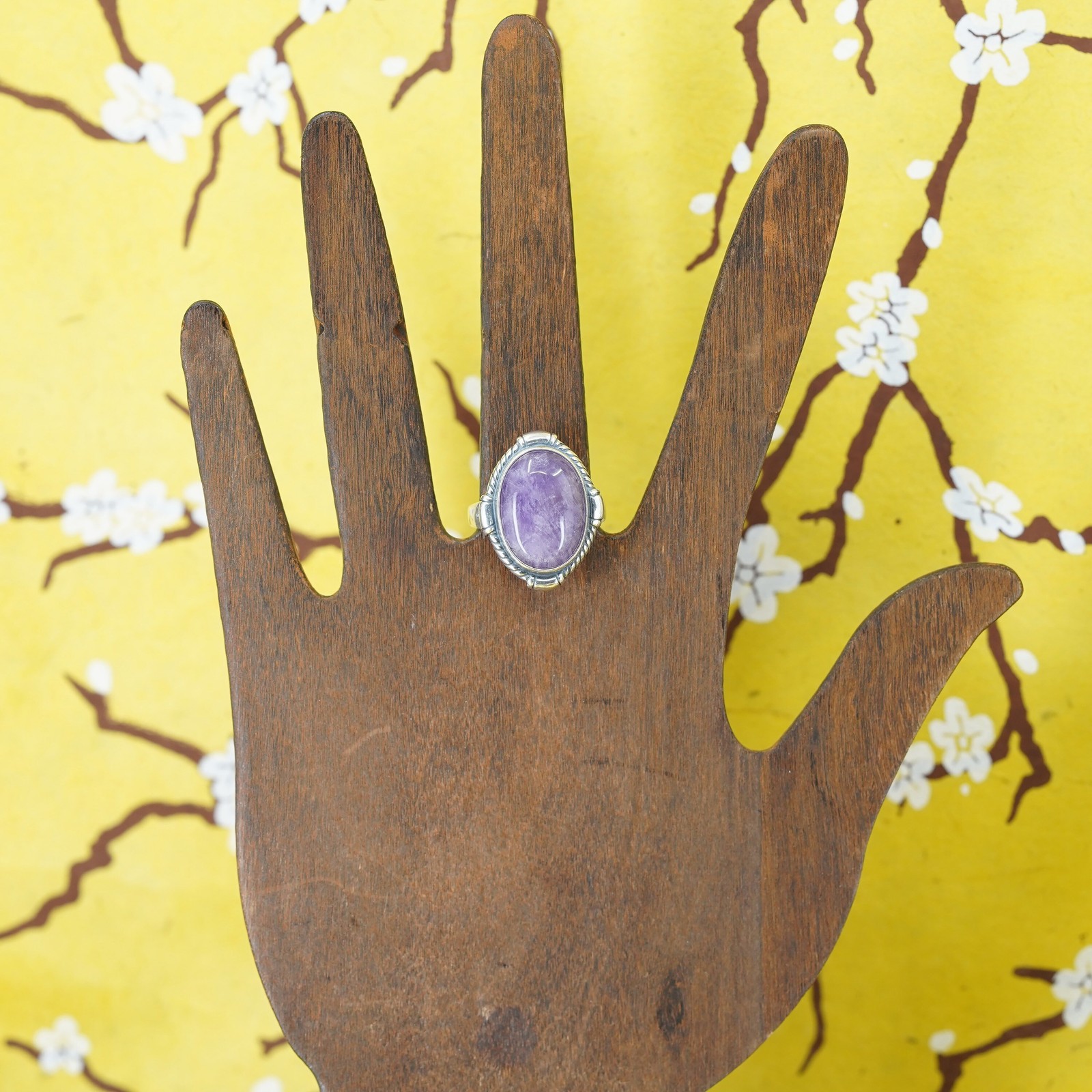 Size 9.25, southwestern Sterling silver 925 statement ring oval amethyst stone