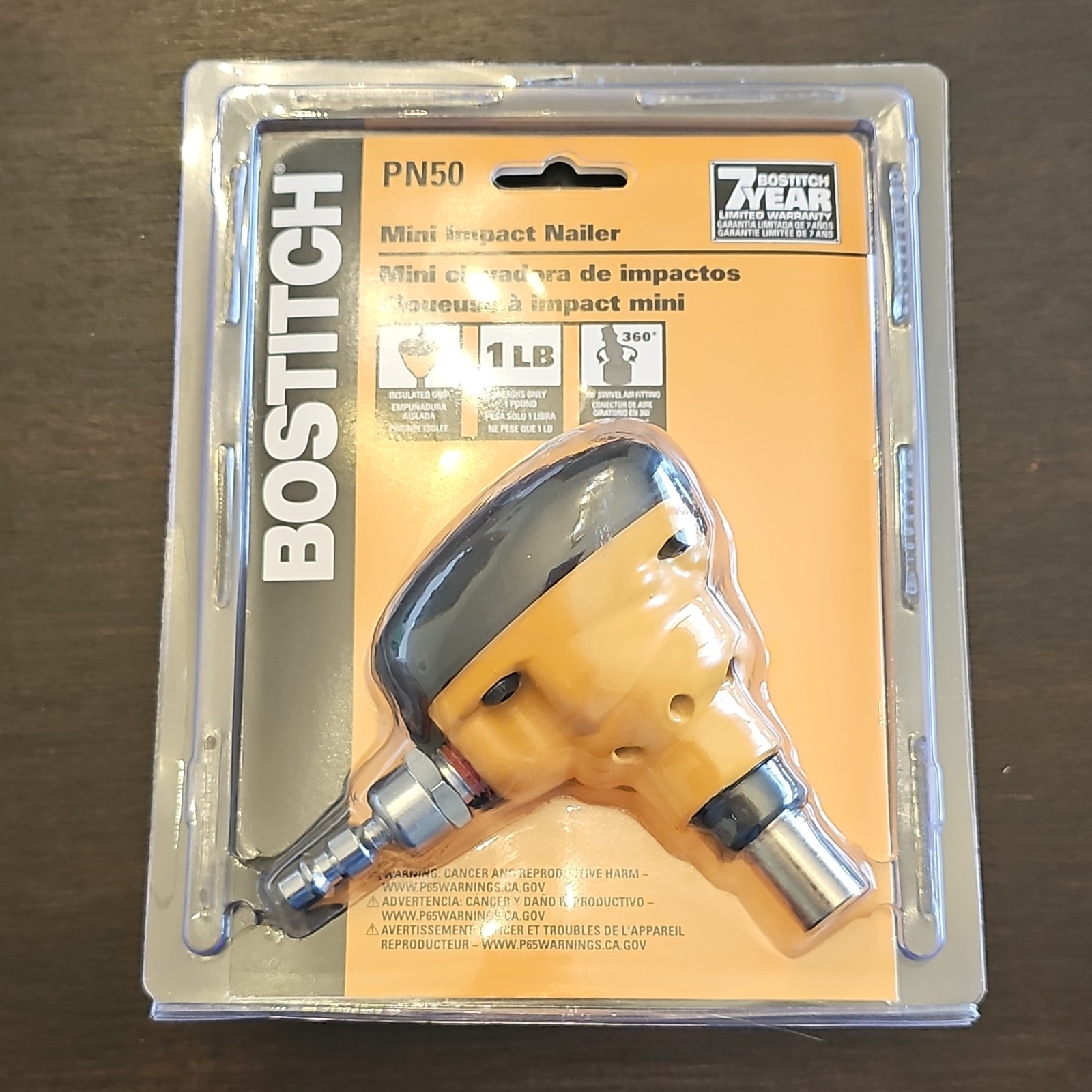 Bostitch PN50 Mini Impact Nailer 360° Swivel Air Fitting Rubber Grip