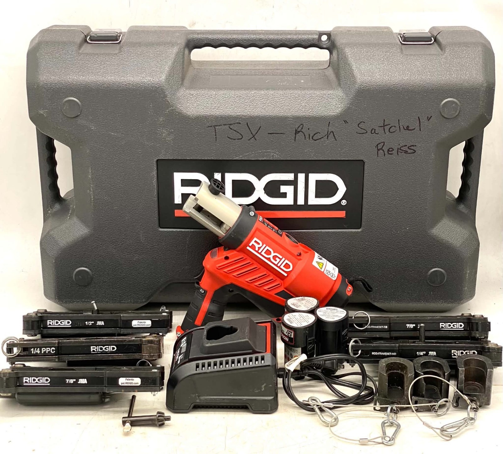 Ridgid RP240 Kit + 5x Press Frames (1/4”, 1/2", 7/8") Case, Batteries, & More