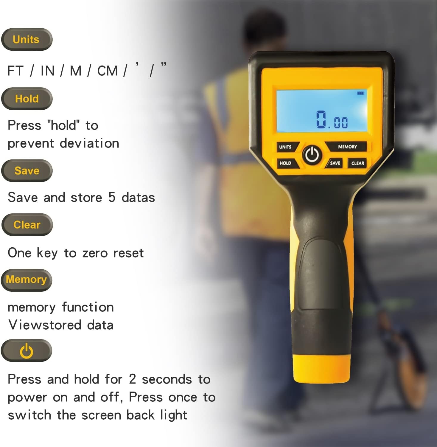 Digital Measuring Wheel with Backlit Display, 0.03 Accuracy, Foldable 40in