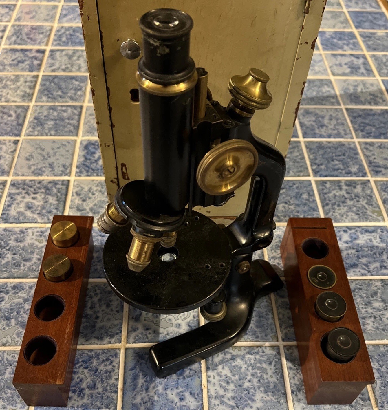 Antique Microscope C. Reichert “Wien” (Vienna) 1920s With Box And Extras