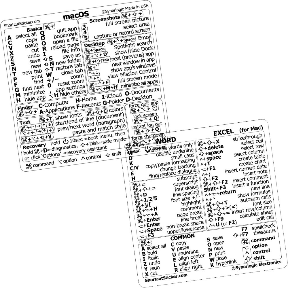 SYNERLOGIC Mac OS (M/Intel) + Word/Excel (for Mac) Quick Reference Keyboard