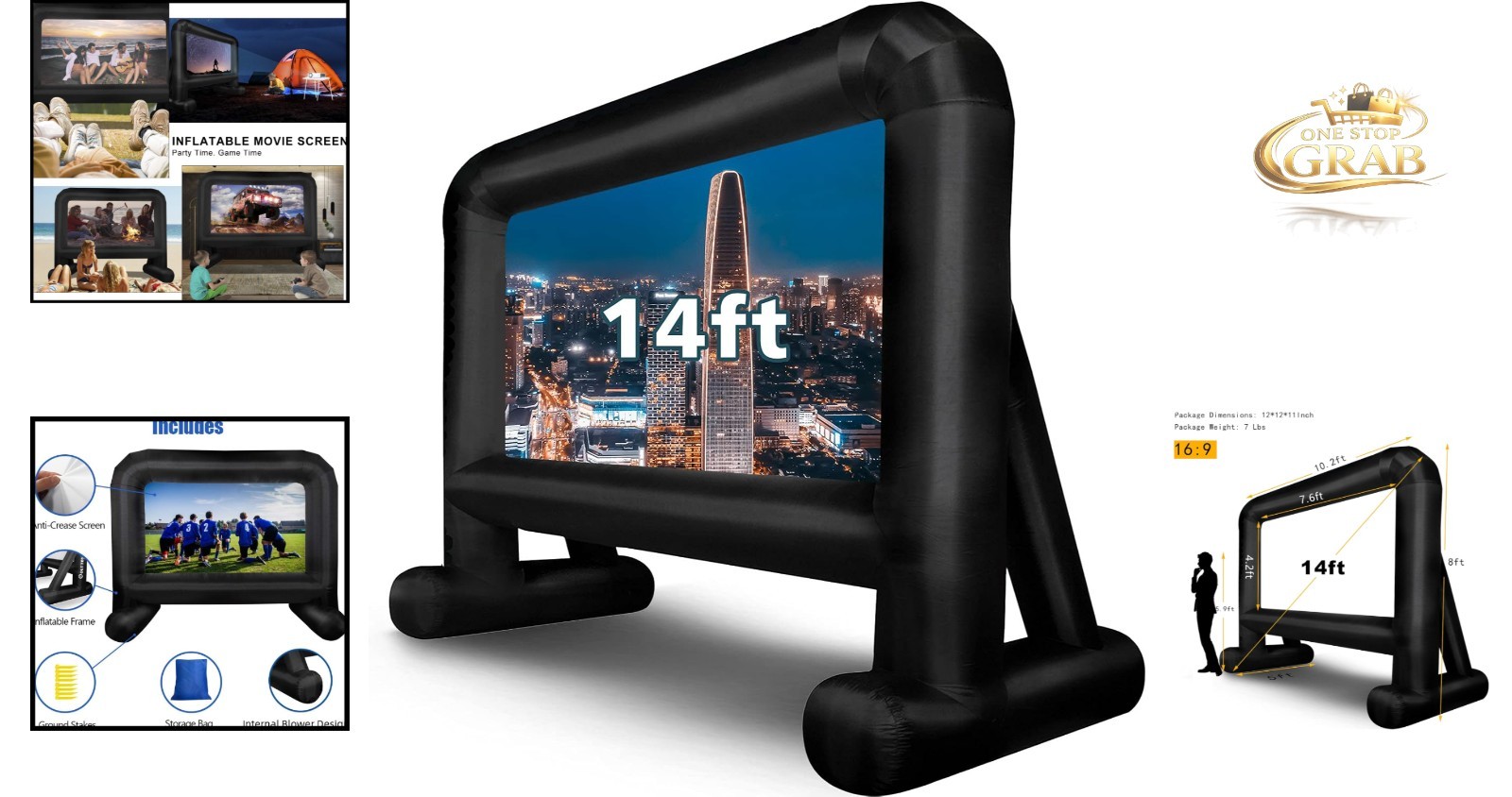 14 Ft Inflatable Outdoor Movie Screen Front Rear Projection Polyester