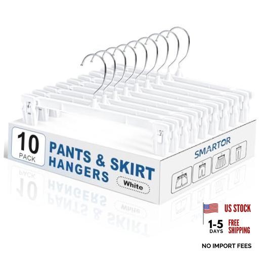 Skirt Hangers with Clips, 10 Pack Pants Hangers | 12 Inch Pack of 10 White