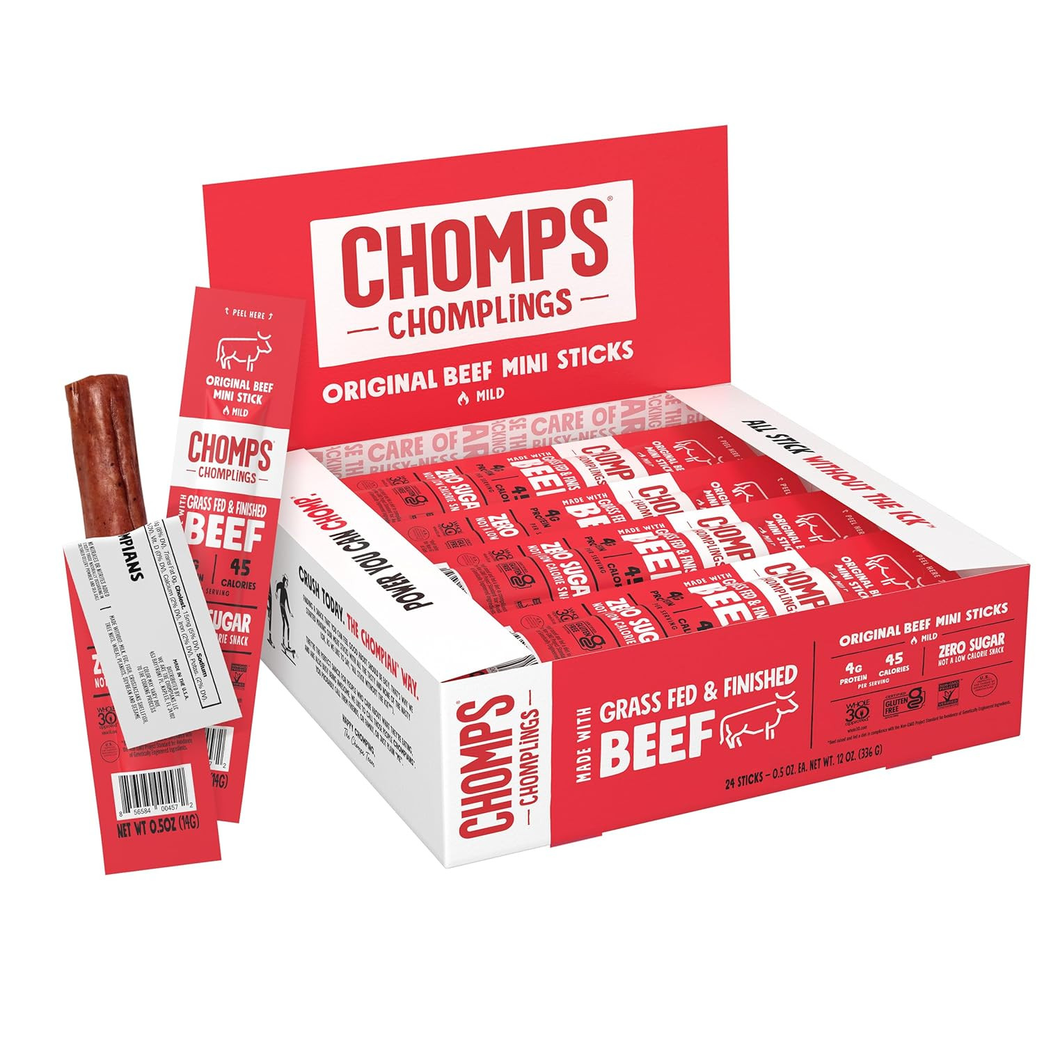 Snack Size Grass-Fed and Finished Original Beef Jerky Snack Sticks 0.5Oz 24-P...