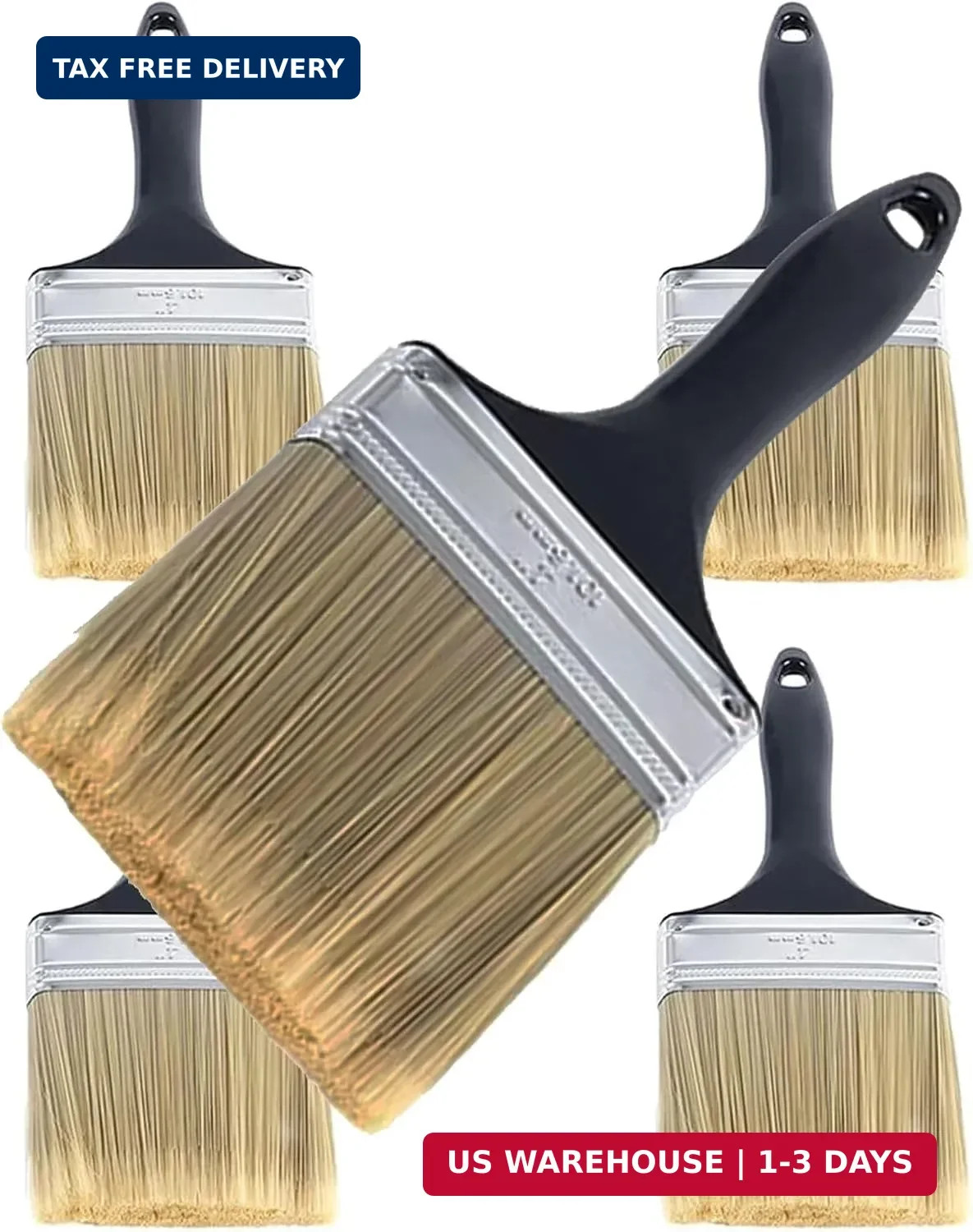 5 Pieces 4 Inch Paint Brushes,Flat Painting Brush Tool with Treated Plastic Hand