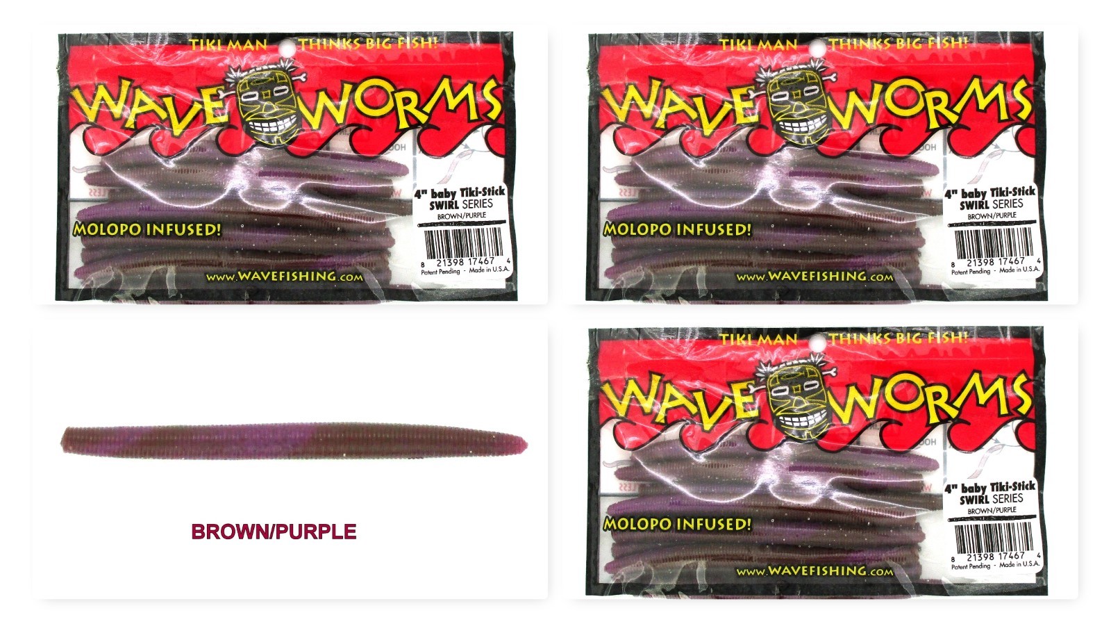 (3) Unopened Packs Wave Plastics 4" Baby Tiki-Stick Swirl Series Brown/Purple