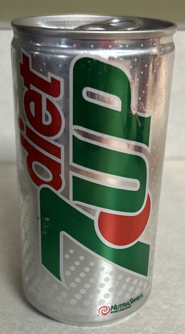 Vintage DIET 7UP 280ml. Empty Silver Pull Tab Aluminum Soda Can, CANADA