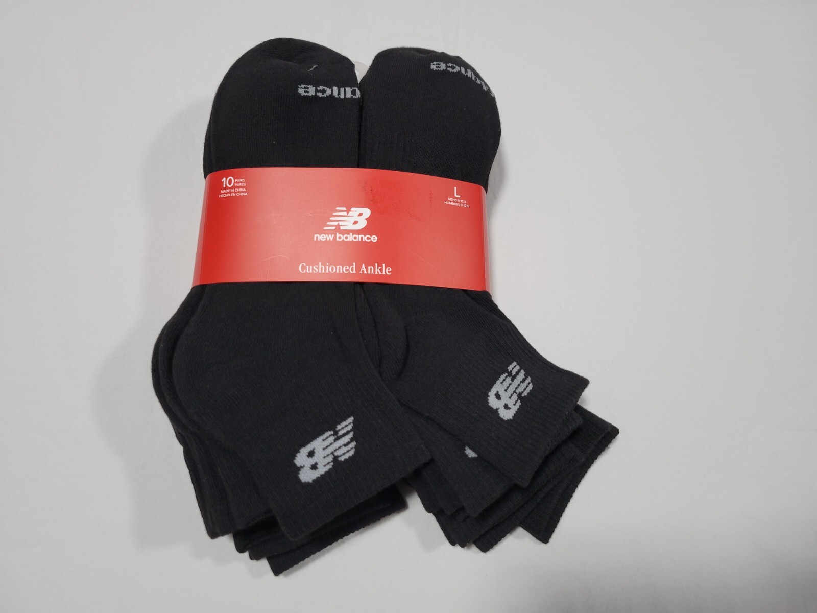 New Balance Men's- 10  pairs Cushion  Ankle Black socks Arch support SZ 9-12