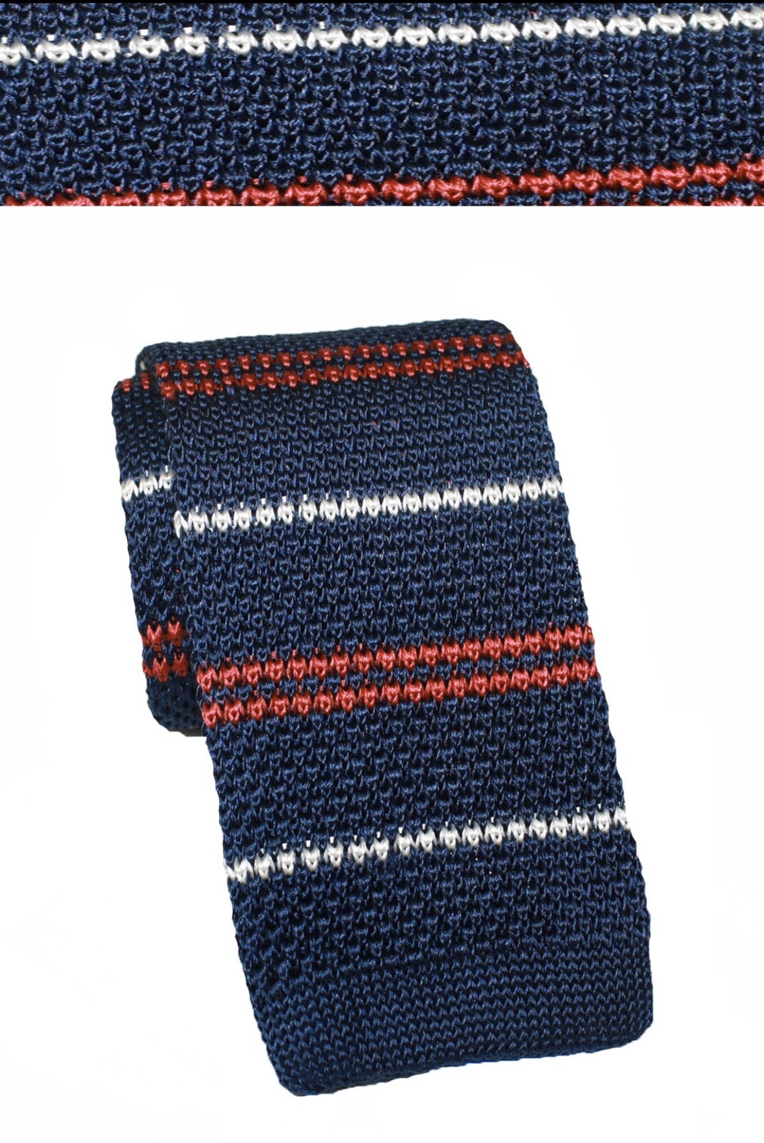 Dark Navy Knit Necktie With Stripes By Luzzario New W Tags